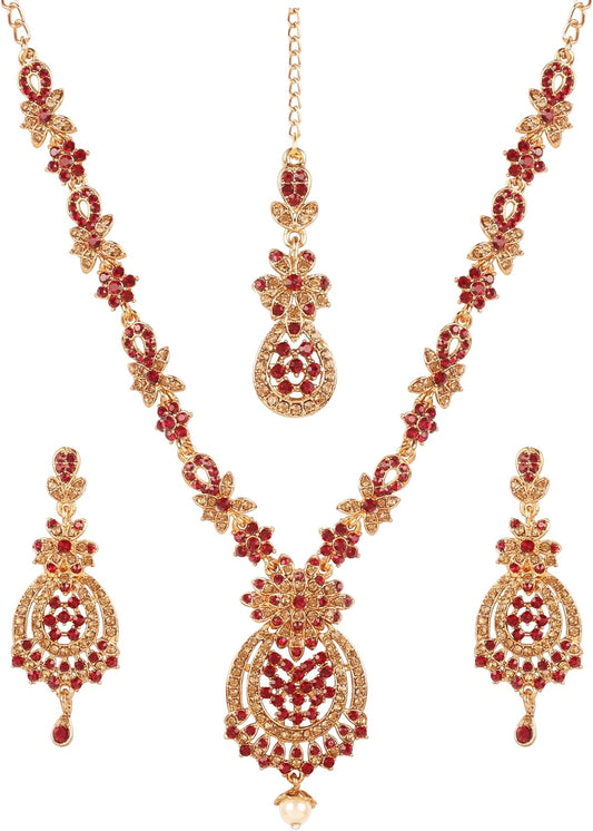 Touchstone Indian jewelry sets for women maang tikka wedding guest gold necklace bollywood jewellery set pageant elegant prom bride accessories western crystal chunky rhinestone necklaces