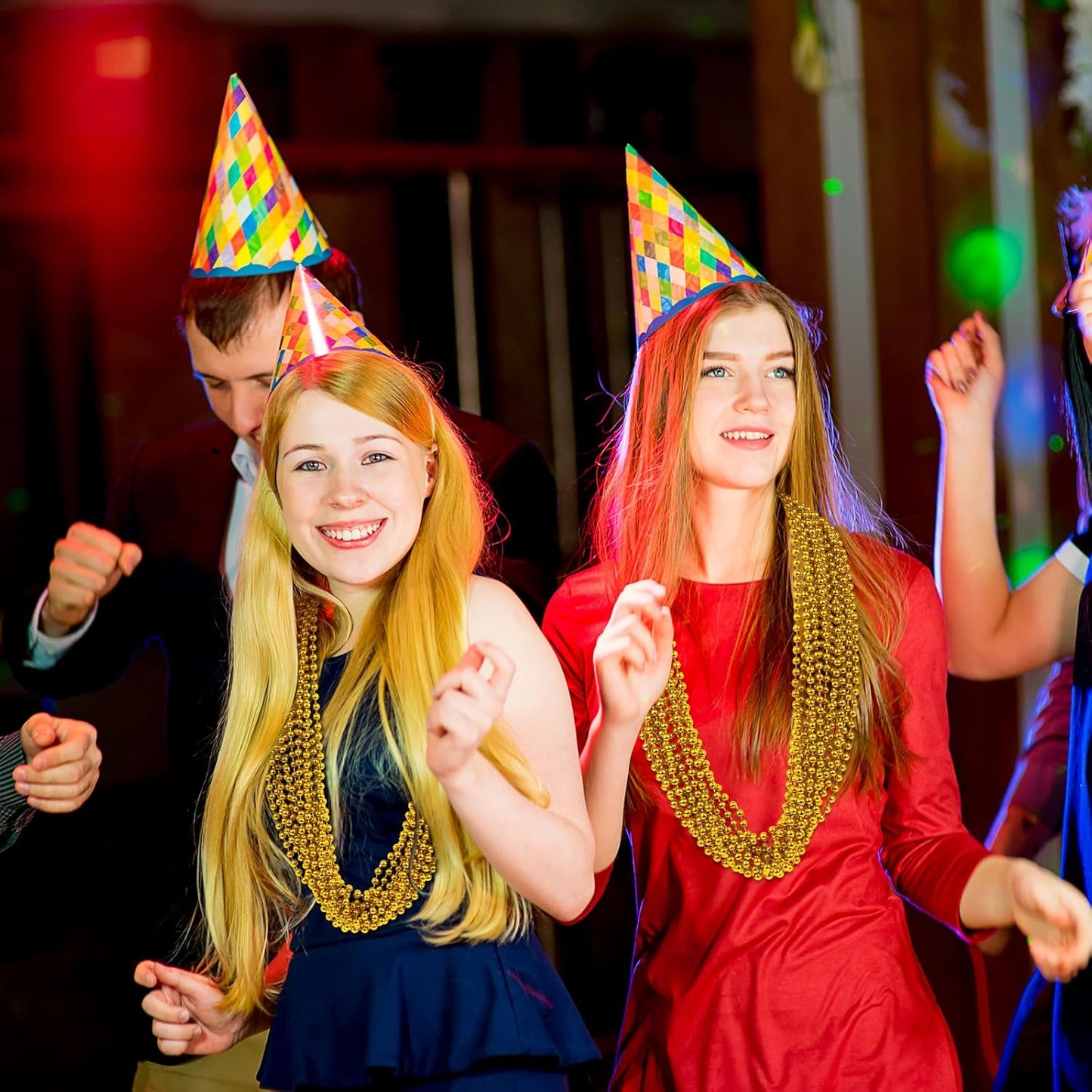 100 PCS Gold Bead Necklace, Gold Mardi Gras Christmas Beads Necklaces 33" Metallic Beaded Costume Necklaces Party Necklaces for Mardi Gras Parade Throws Wedding Birthday Pirate Party Favors