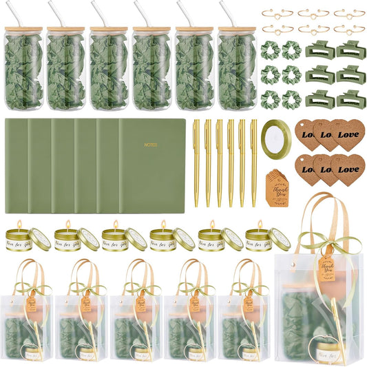 68Pcs Baby Shower Prizes for Game Winners Gifts Wedding Bridal Shower Gifts Including Glass Cans Notebooks Soy Candles Hair Clips for Baby Shower Wedding Bridal Shower Game Prizes (6, Green)