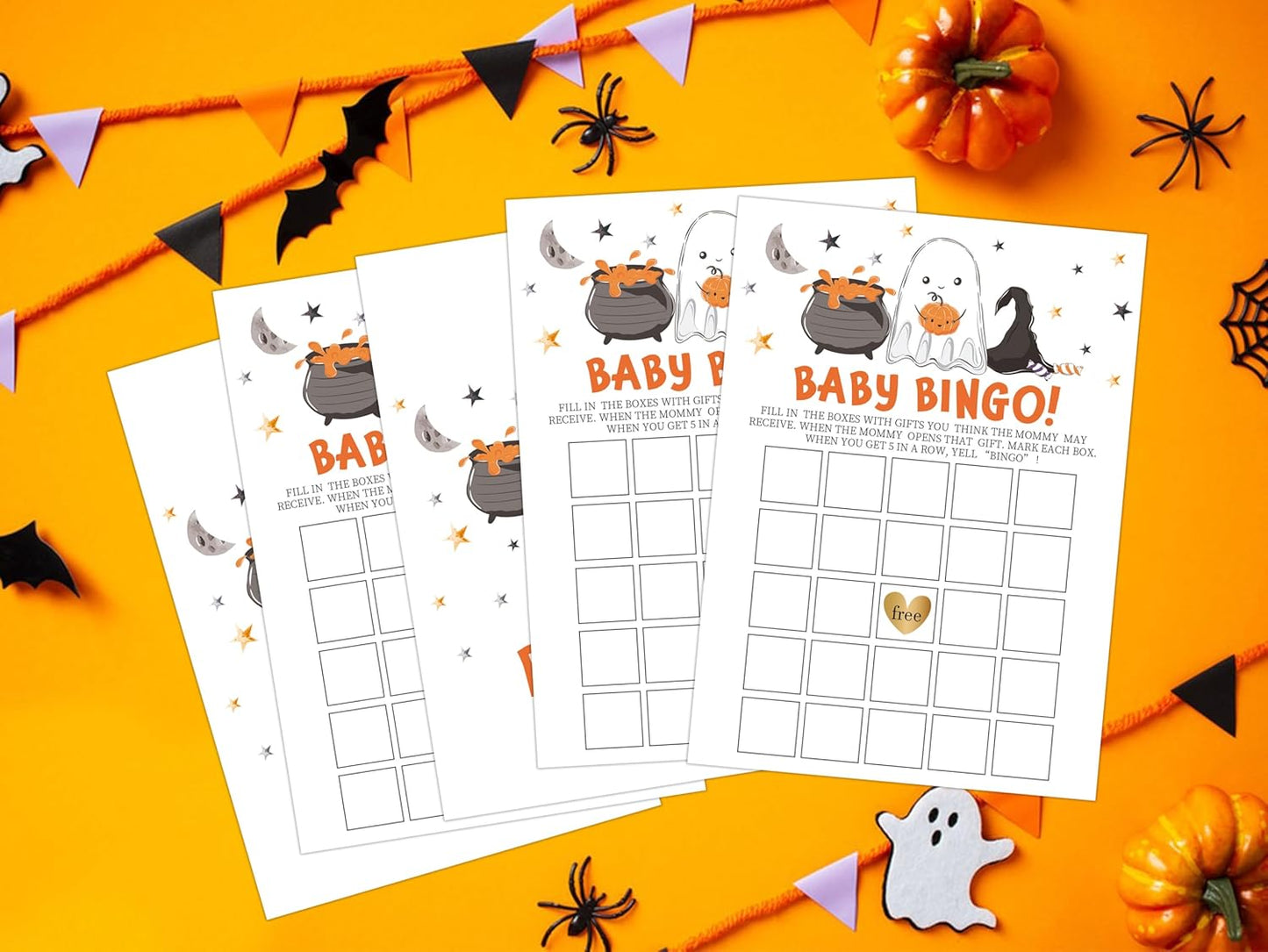 Halloween Baby Shower Bingo Game, Halloween Gender Reveal Games for Guests Included 30 Double-Sided Cards 5x7 inch, Perfect for Neutral Gender Reveal Decorations Party Supplies