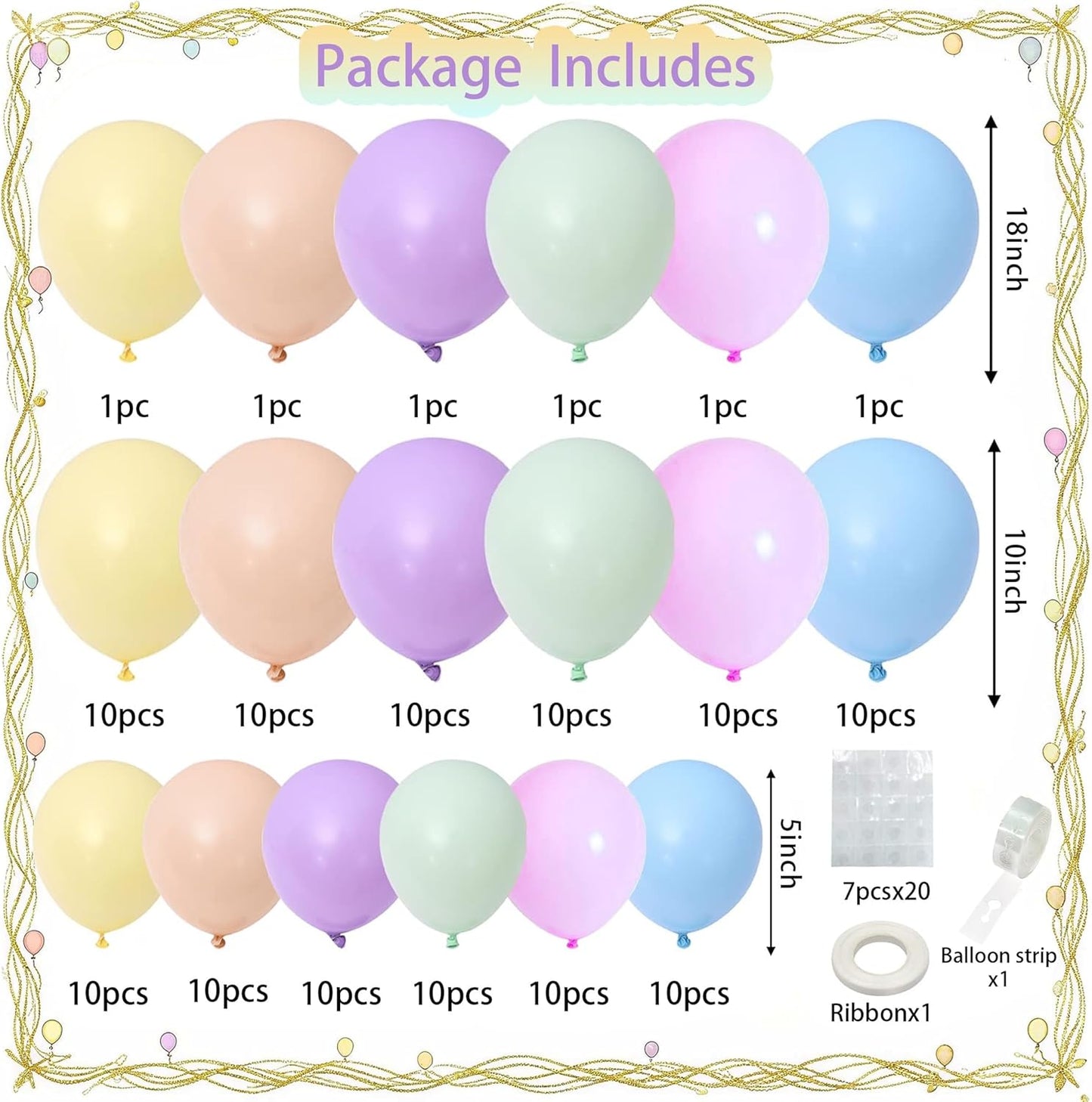 126Pcs Pastel Rainbow Balloons Arch Garland Kit, Macaron Balloon Arch Kit,18/10/5 Inch Pastel Spring Balloon Arch for Unicorn Theme Party,Easter Spring Birthday Party,Baby Shower,Wedding Decoration