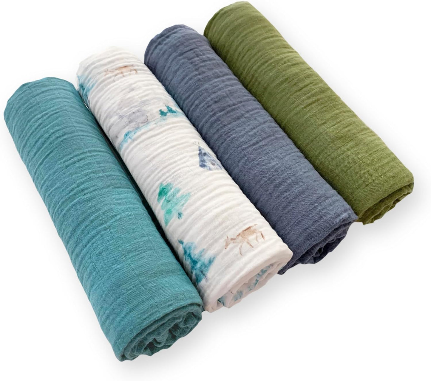 SwaddleDesigns Cotton Muslin Swaddle Blankets for Baby Boy & Baby Girl, Set of 4, Neutral Receiving Blankets for Newborn, Baby Registry & Gift, 46x46 inches, Watercolor Mountains & Trees