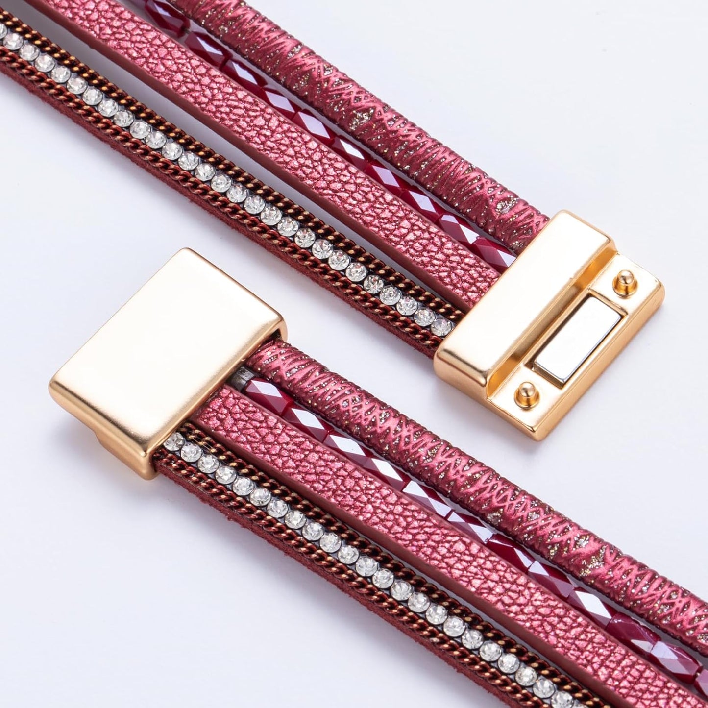 FANCY SHINY Leather Wrap Bracelet Boho Cuff Bangle Bracelets Crystal Bead Bracelet with Magnetic Clasp Jewelry Gifts for Women