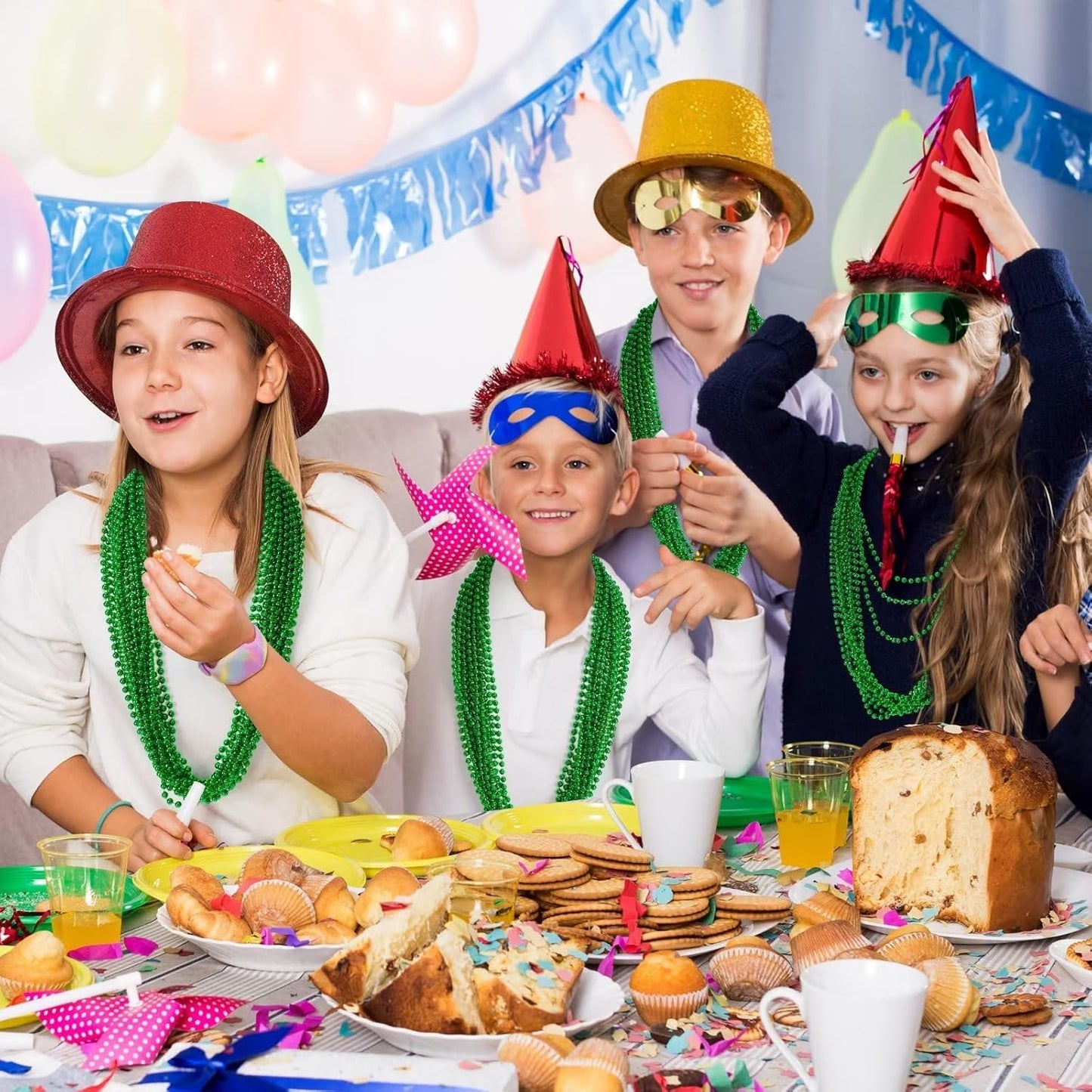 St Patricks Day Beads, 24PCS Christmas Beaded Necklace Accessories, Mardi Gras Beads Necklaces, Festival Parade Throw Accessories for Mardi Gras St. Patricks Christmas Party Wedding Supplies