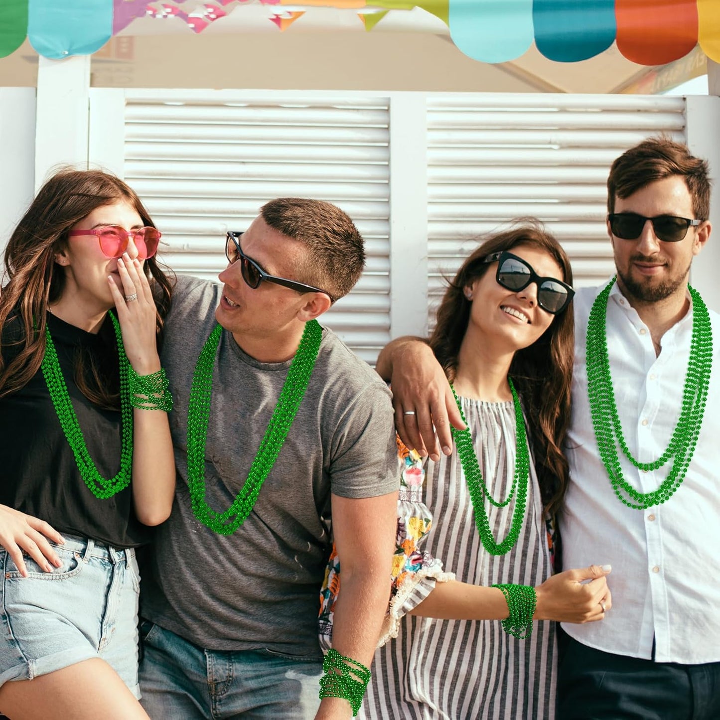 St Patricks Day Decor, 30PCS Green Beads Necklaces Accessories, 33" Saint Patricks Day Mardi Gras Xmas Necklace Party Favor, Green Mardi Gras Beads Bulk for Wedding Birthday Holiday Parade Throw