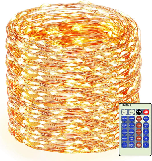 Decute 300Led 99FT Copper Wire Christmas Fairy String Lights Dimmable with Remote Control Starry Lights with UL Cerficated Decorative for Party Wedding Bedroom Yard Christmas Tree Warm White