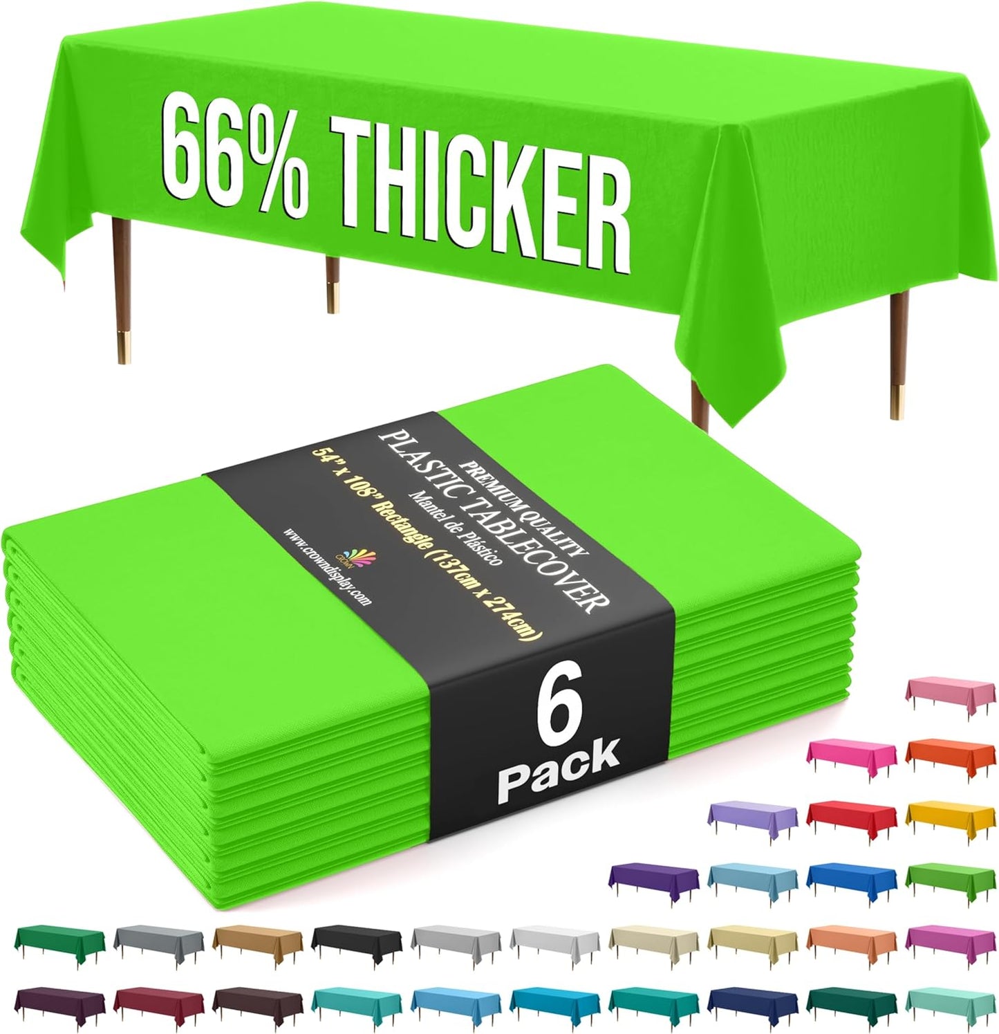 Exquisite 66% Thicker Premium Plastic Table Cloth Rectangle Table Cover 0.5 Mil 6 Pack Lime Green Table Cloth 54 Inch x 108 Inch Disposable Tablecloth Won't Tear Easily Like Cheap Thin Brands