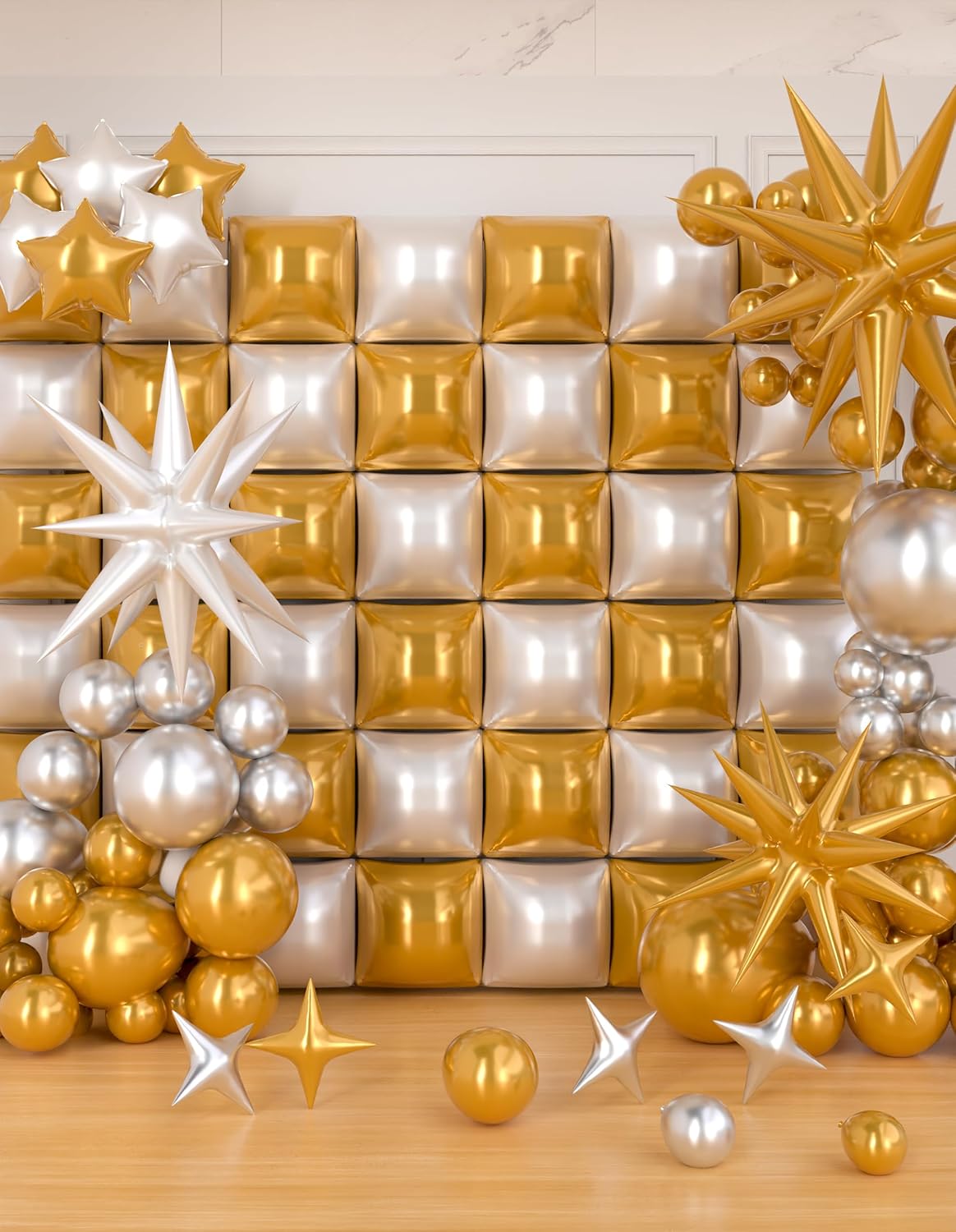 147pcs White and Gold Balloon Garland Arch Kit - 36pcs Square Foil Balloons Wall Backdrop for Wedding Engagements Birthday Bridal Shower Graduation Prom Party Decorations