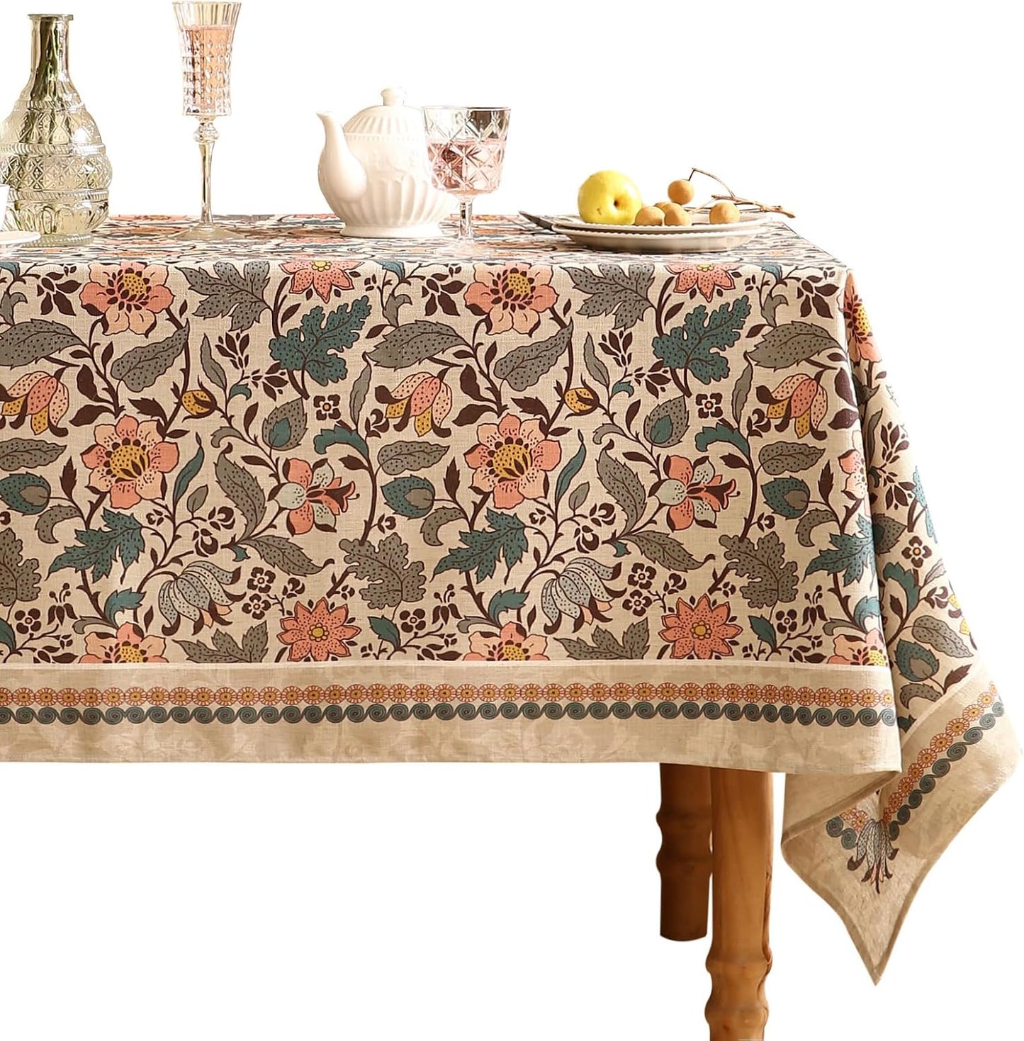 ISAENNE Designer Boho Floral Rectangular Tablecloth,Linen Lotus Flower Pattern Colorful Indoor Table Cloth,Durable Decor Tablecloths for Dining Thanksgiving Kitchen Christmas,55"*87"-Hazel A
