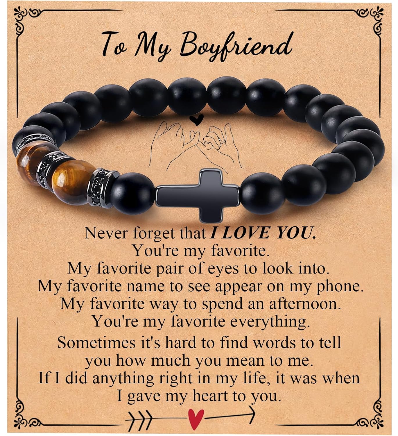 Mens Bracelet with Love Card Inspirational Jewelry Gifts for Man Christian Religious Baptism Valentines Day Graduation Retirement Christmas Beaded Bracelets Gifts
