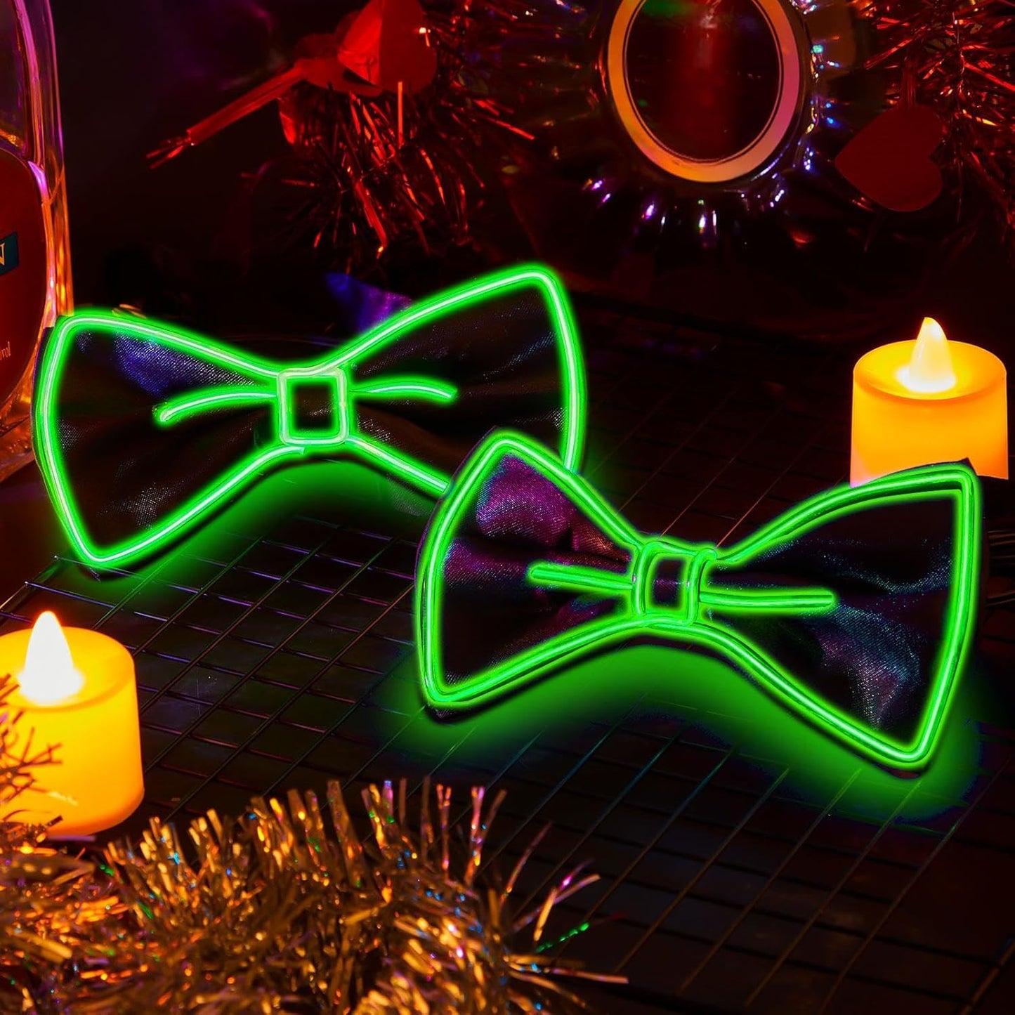 Hercicy Light up Bow Tie for Men LED Neon Bowtie Funny Ties Women Glow in the Dark Party Costume