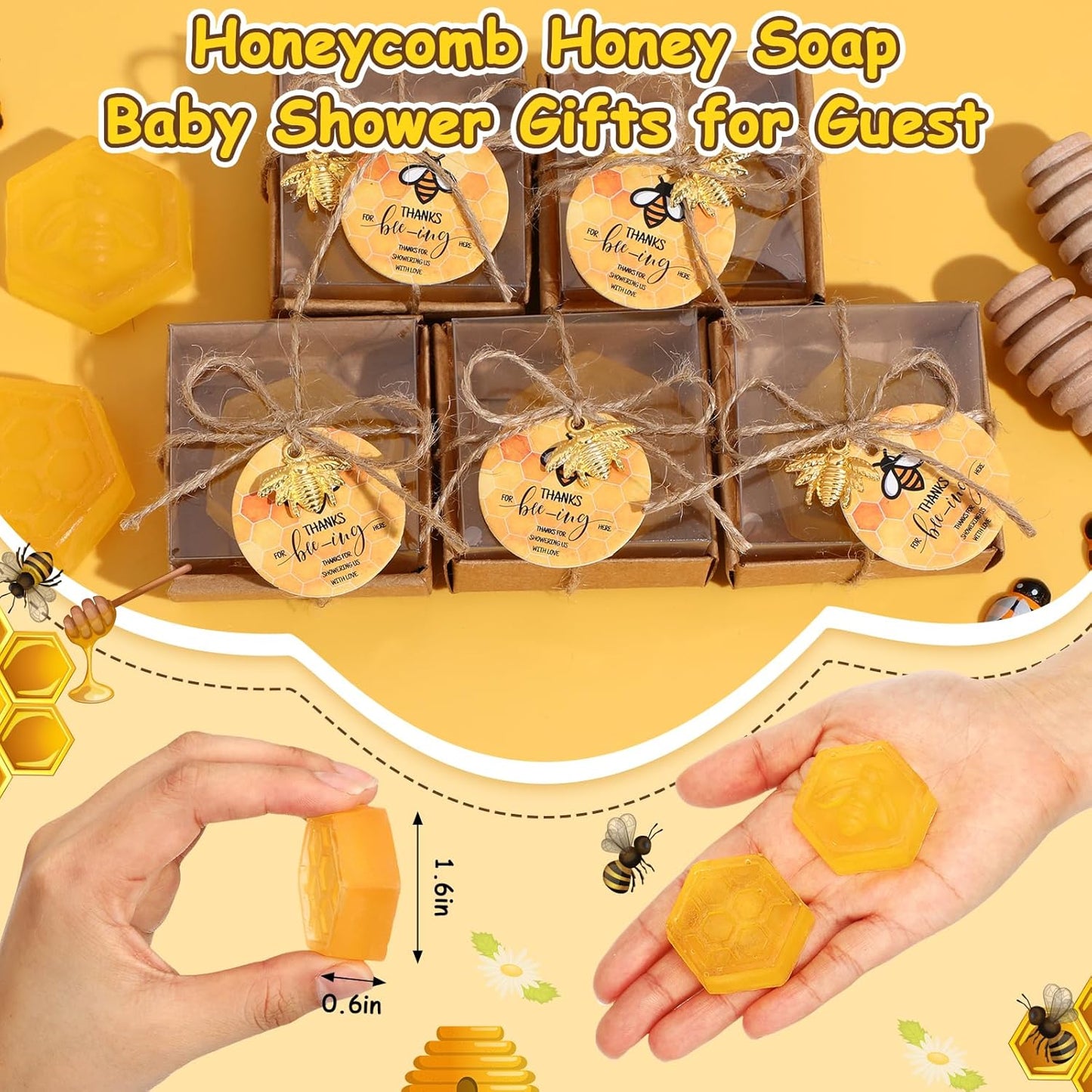 24 Set Baby Shower Bee Party Favors Honeycomb Bee Soap Handmade Scent Soaps with Gift Box Thank You Cards cute Charms for Guest Gender Reveal Keepsake Wedding gifts Decorations (Transparent)