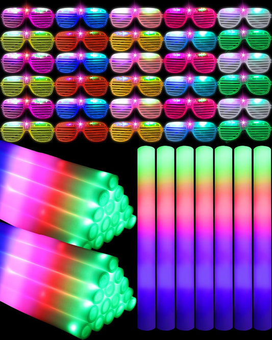 Maitys 72 Pcs Foam Sticks Light up Glasses, Glow in the Dark Sunglasses Foam Sticks LED Glasses Light up Supplies