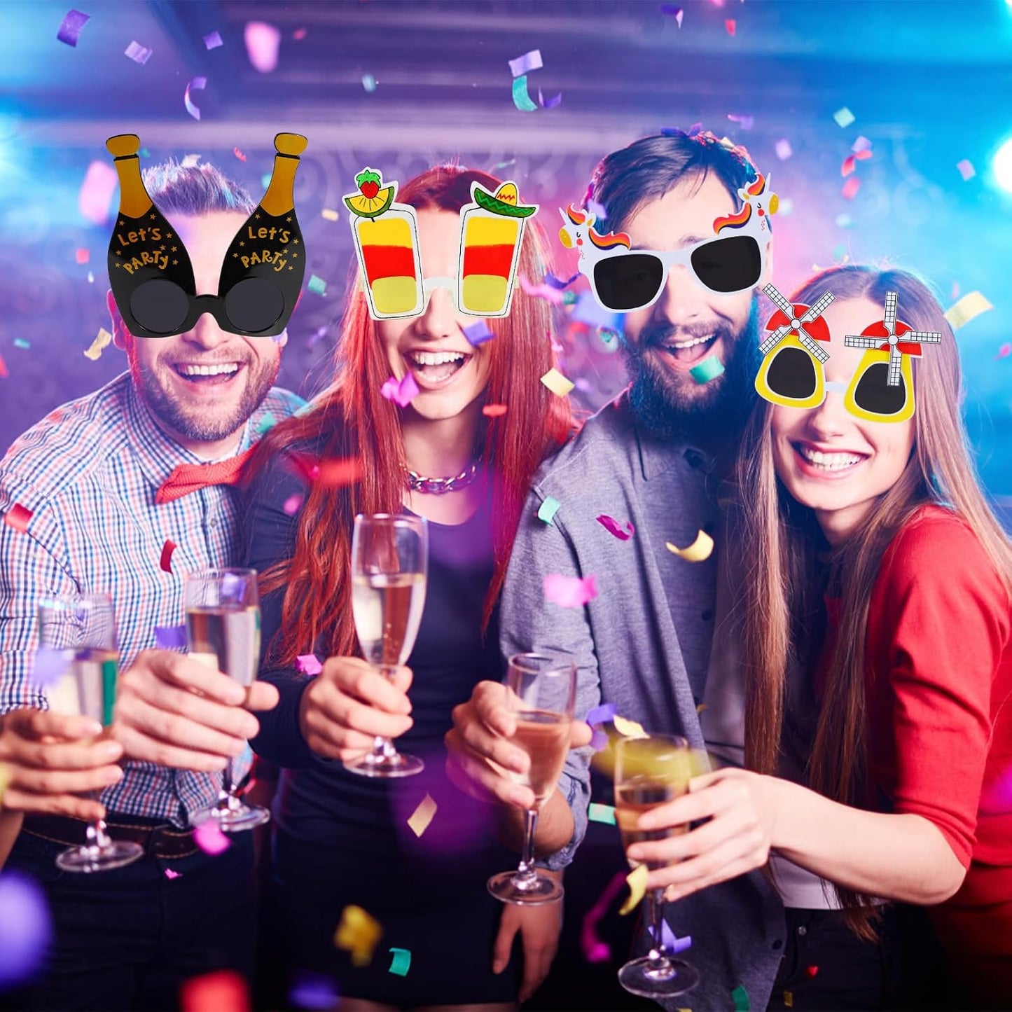 24PCS Funny Party Sunglasses, Crazy Photo Booth Props, Fun Novelty Glasses, Cool Shpaed Party Sunglasses, Cute Eyewear, Sunglasses Masks, Funny Photo Booth Props Glasses for Adults, Teens