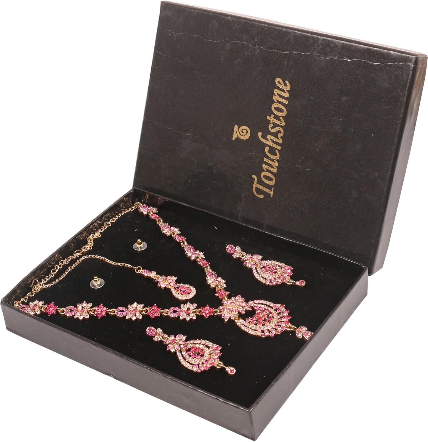 Touchstone Indian jewelry sets for women maang tikka wedding guest gold necklace bollywood jewellery set pageant elegant prom bride accessories western crystal chunky rhinestone necklaces