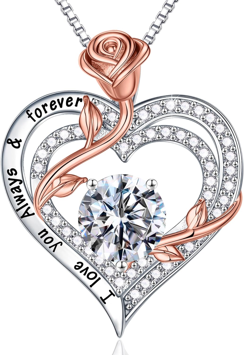 MOOSEA Rose Heart Moissanite Necklace for Women, 1-3 ct D Color VVS1 Clarity 925 Sterling Silver Moissanite Pendant Necklace Anniversary Birthday Gifts for Mom Wife Girlfriend Christmas Jewelry Gifts