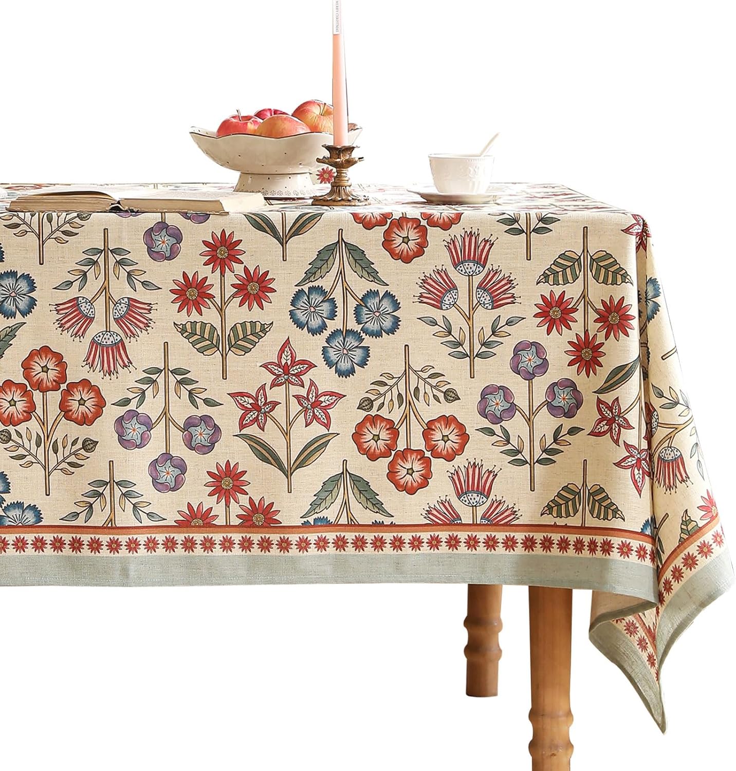 French Linen Rectangle Tablecloth,Vintage Colorful Multiple Prints Soft and Durable Tablecloths,Decor Table Cover for Kitchen,Dining,Tea Party,Thanksgiving,Christmas,55"*79"-Lohi