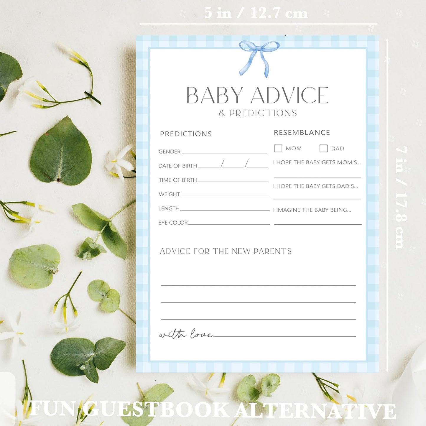 Advice For New Parents Baby Shower, Baby Predictions & Advice Cards For Baby Shower Games Activities, Wishes for Baby, 25 Double-Sided Thick Cards – Blue Bow A01