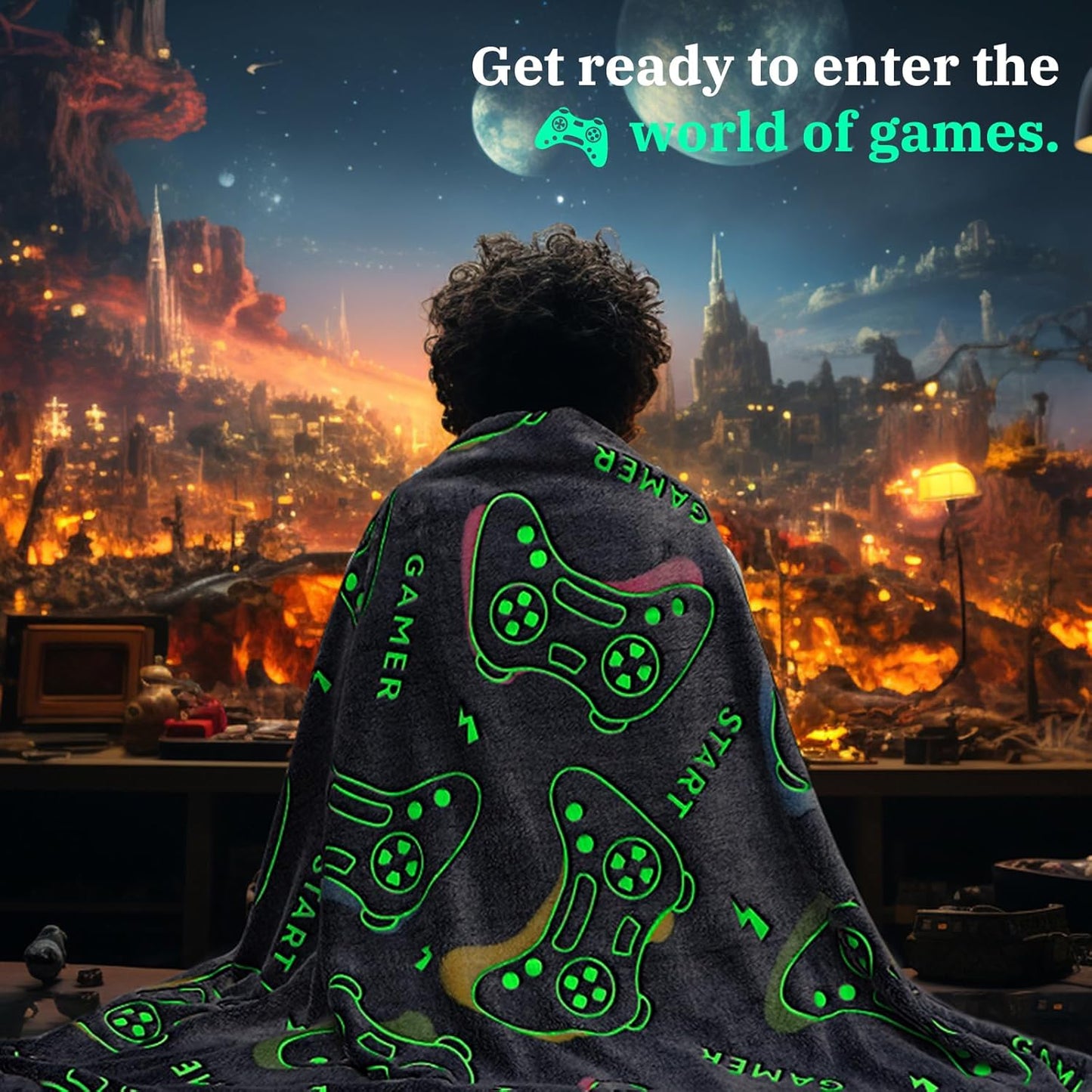 Glow in The Dark Blanket Game Controller Throw Blanket, Gamer Gifts Toys for Kids Boyfriend, Boys Teen Soft Cozy Gaming Blanket Gamer Gifts Game Decor Blankets for Home Bedroom 50"x60"