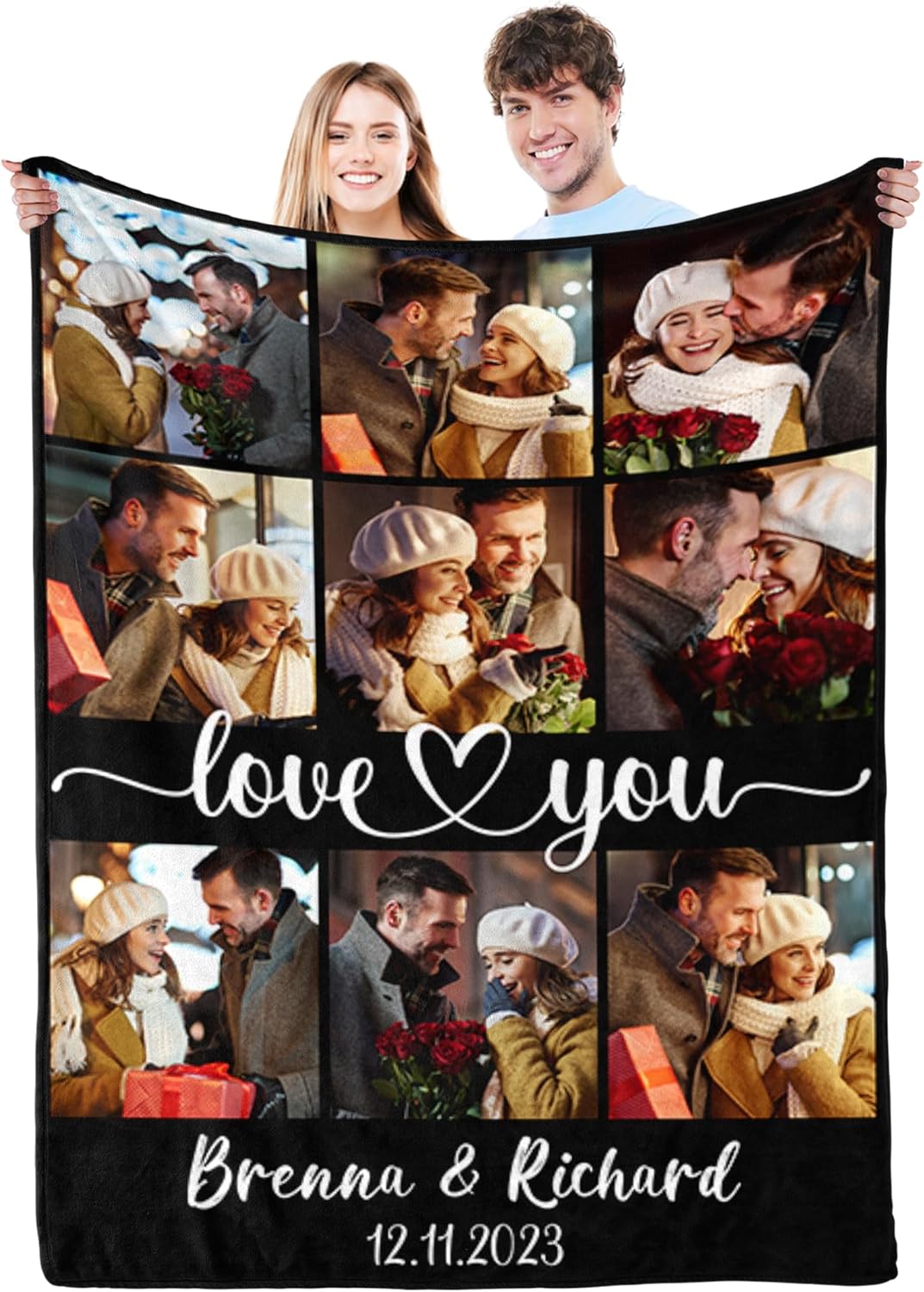 Personalized Valentine's Day Gifts for Boyfriend Girlfriend, Custom Photo Blankets with Names, I Love You Birthday Gifts for Wife Husband Her Him Anniversary Wedding Couple Gifts