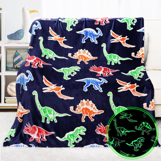 Dinosaur Gifts Toys for Kids Boys - Glow in The Dark Dino Blanket Birthday Gifts for Boys Age 3 4 5 6 7 8 9 10 Year Old Child Teen Toddler Dinosaur Room Decor 60"x80"