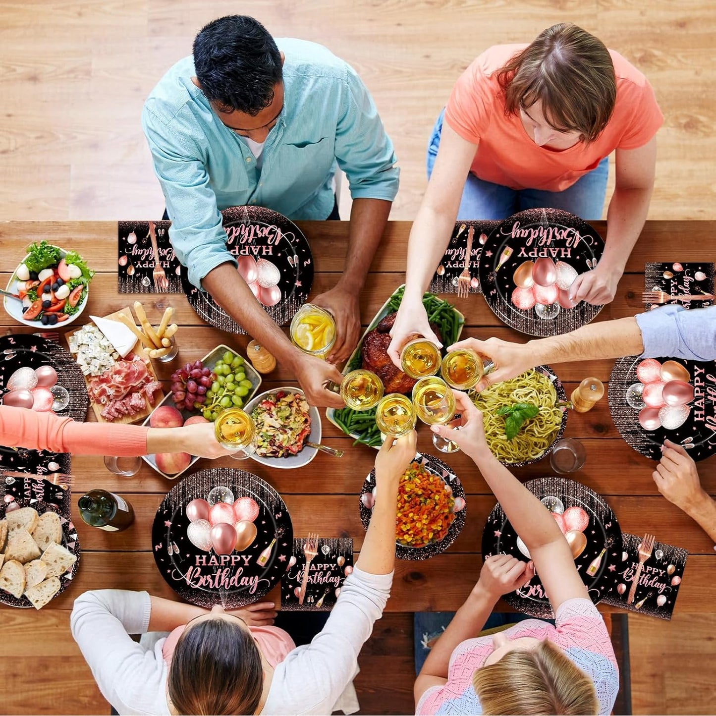 96 Pcs Rose Gold Birthday Plates and Napkins Party Supplies for Women Paper Pink Girls Glitter Happy Birthday Party Disposable Tableware Set Decorations Favors, Serves 24