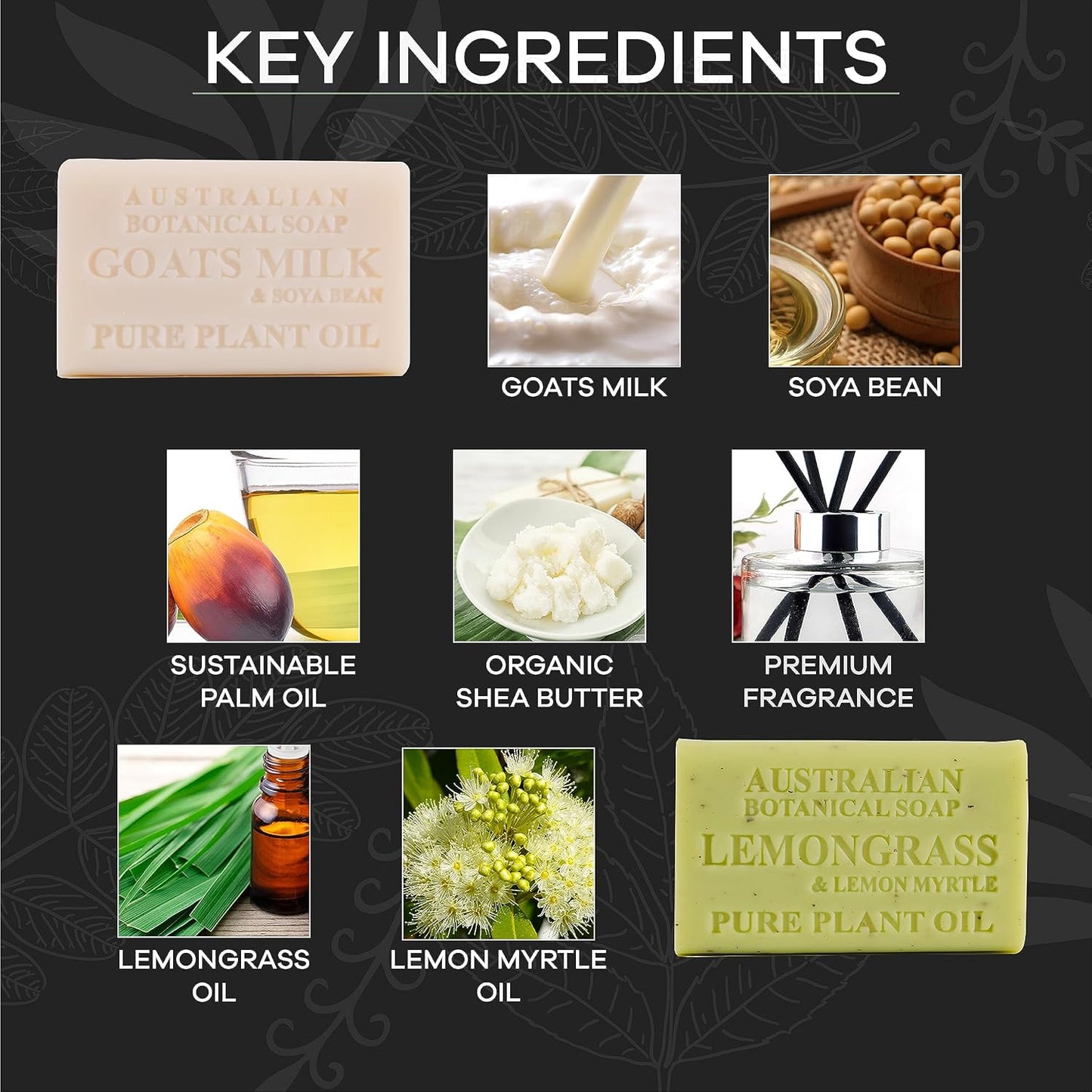 Australian Botanical Men's Soap Bars, Duo Pack Luxury Body and Beard Bars, Lemongrass and Goats Milk Soap, Gift for Men, 6.6 oz. 4 Bars of Each, 8 Pack