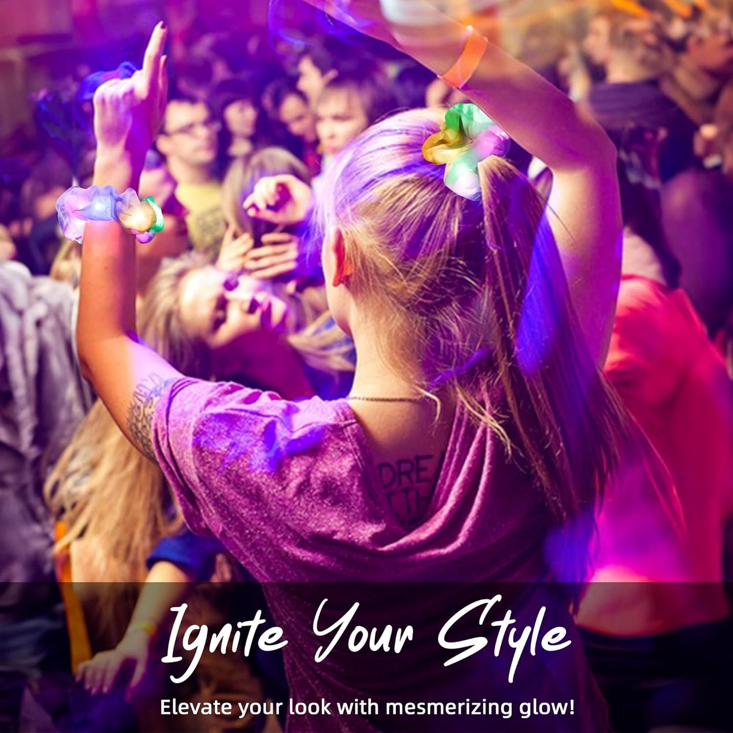 12 Pcs Light Up Scrunchies - Double-Layer Colorful Hair Ties, LED Rave Accessories for Girls & Women, Glow Neon Party/Festival/Birthday Hairstyles