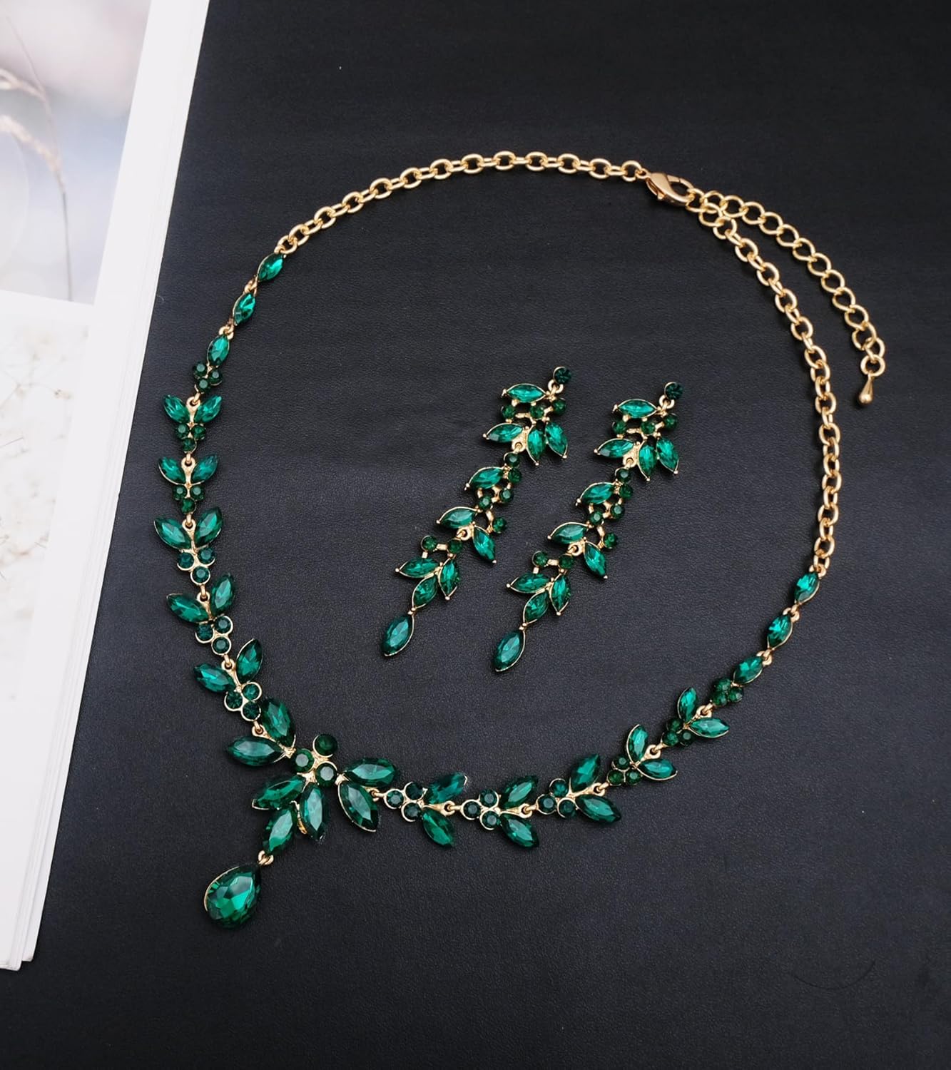 CSY 4 Pcs Elegant Bridal Jewelry Sets Austrian Marquise Crystal Wedding Necklace Dangle Earrings Tennis Bracelet Ring Set for Bride Women Costume Accessories