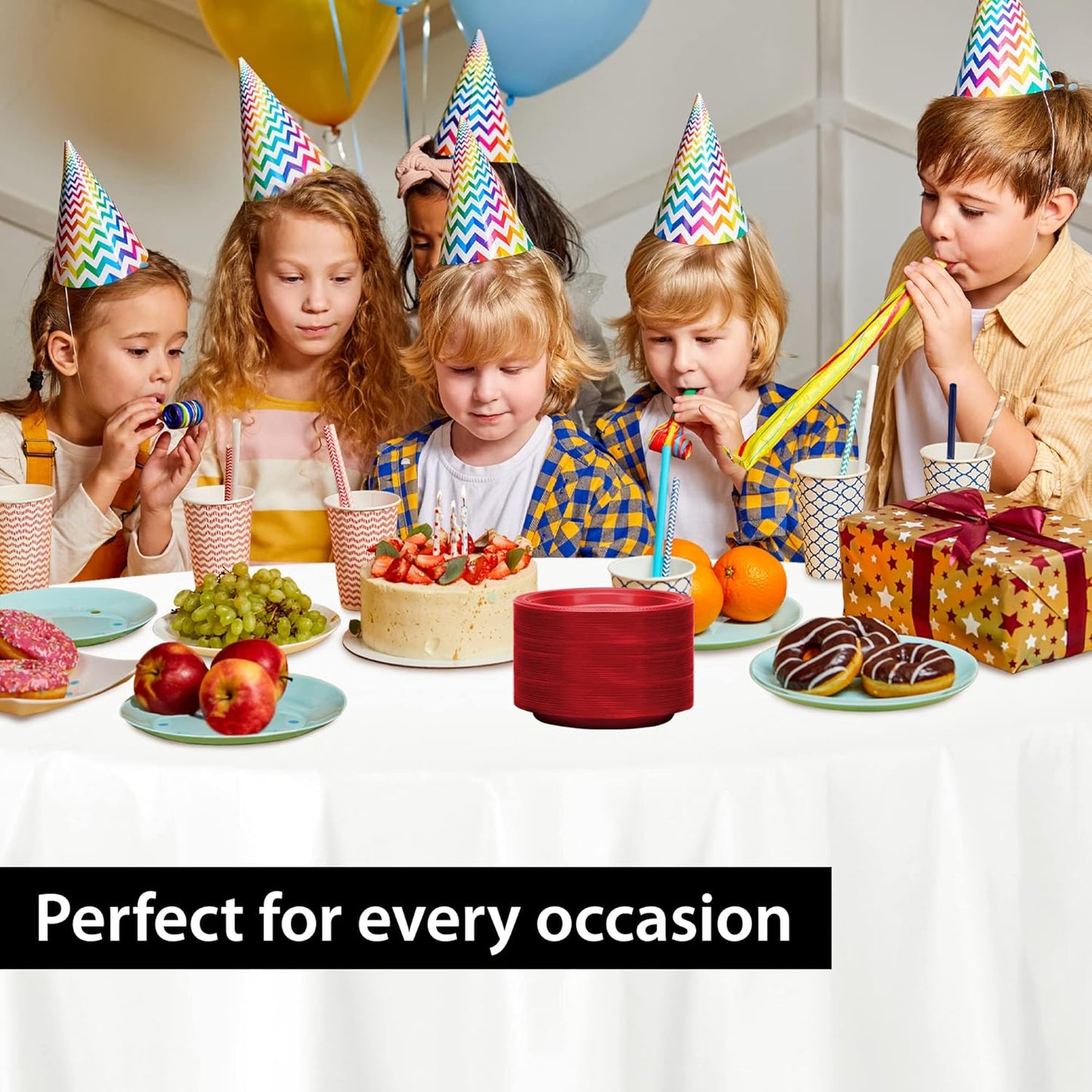 Hanna K. Signature Collection Red Plastic Plates 7 Inch - 600 count Solid Round Party For Weddings, BBQs, Birthday Disposable Dessert (84070 (case))