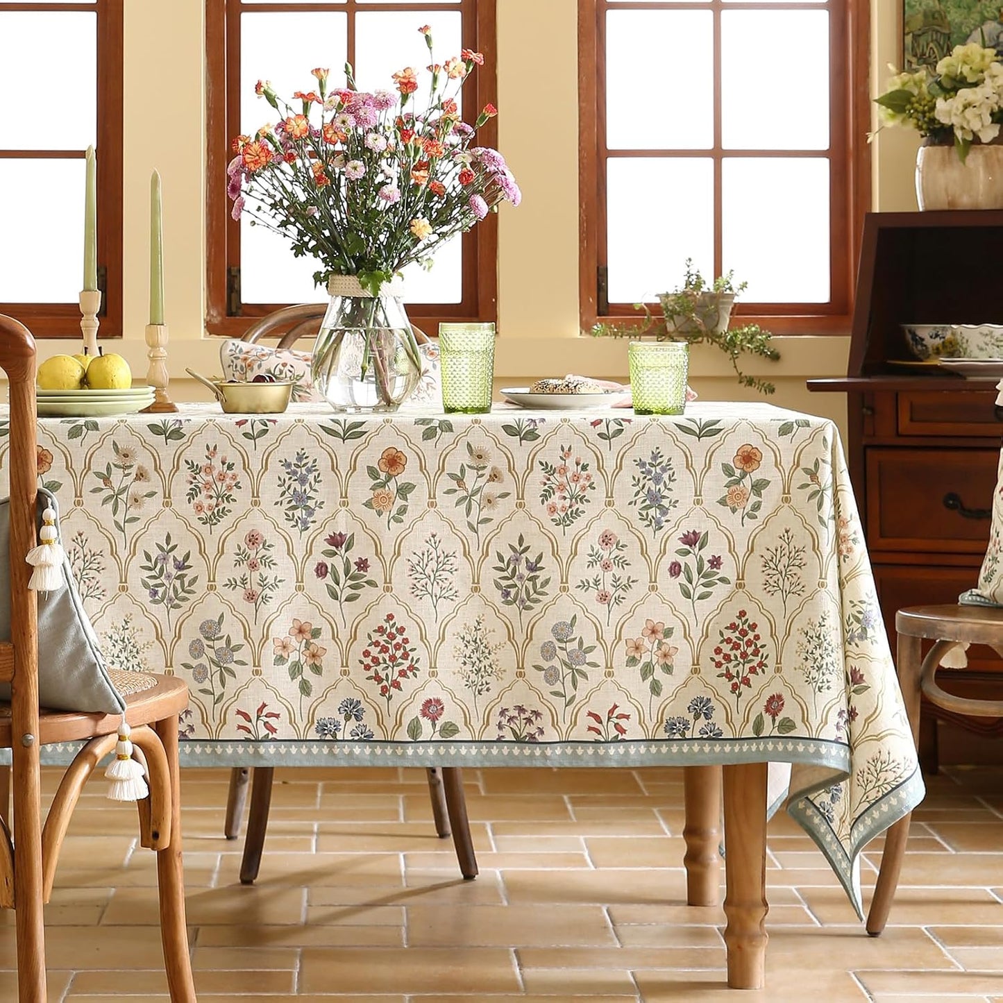 ISAENNE Designer Small Rectangular Tablecloth,Western Linen Colorful Floral Indoor Table Cloth,Wrinkle Resistant Decor Tablecloths for Dining Thanksgiving Kitchen Christmas,55"*71"-Serenity B