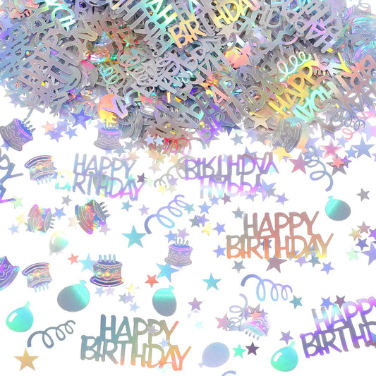 Happy Birthday Confetti, Birthday Party Cake Confetti, Metallic Foil Balloon Table Scatter Decorations for Baby Adult Birthdays Table Scatter Party Supplies