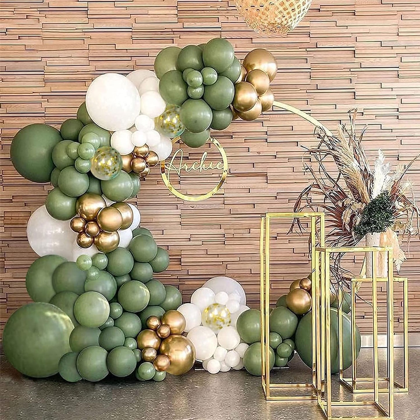CANREVEL 125pcs Sage Green Balloon Garland Arch Kit White Gold Confetti Balloons Retro Green Latex Balloon for Birthday Party Baby Shower Wedding Christmas Holiday Balloon Jungle Decorations