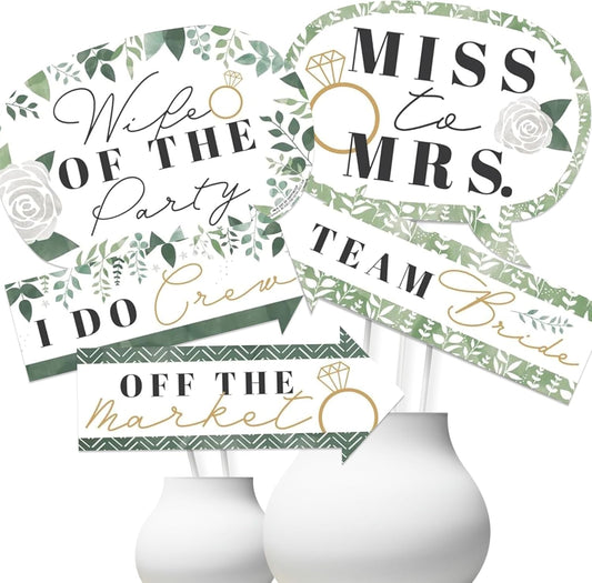 Big Dot of Happiness Funny Boho Botanical Bride - Greenery Bridal Shower and Wedding Party Photo Booth Props Kit - 10 Piece