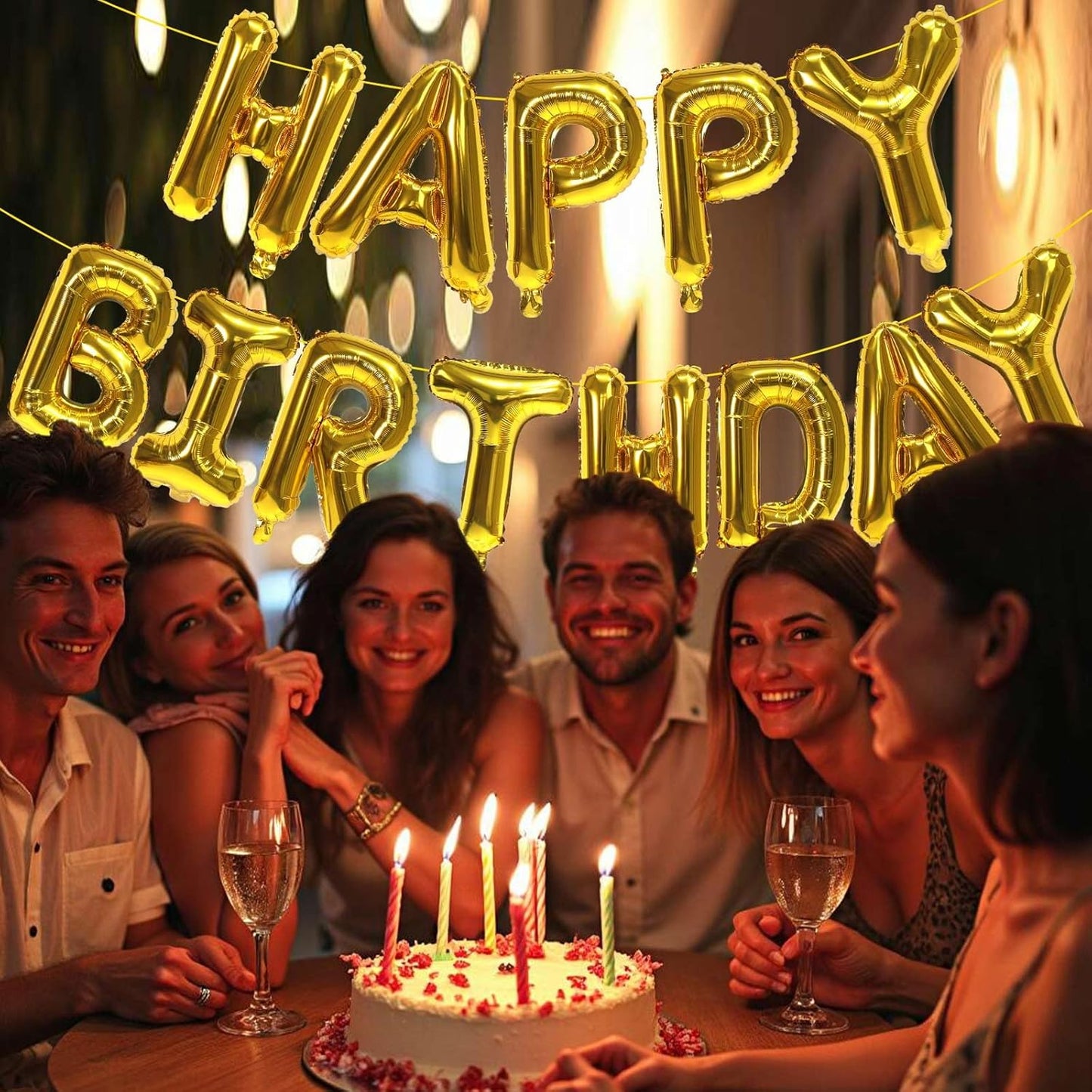 KALOR Gold Happy Birthday Balloons Banner, 16 Inch Mylar Foil Letters Balloon Sign for Women, Men, Boys & Girls Kids Birthday Decorations Photo Backdrop