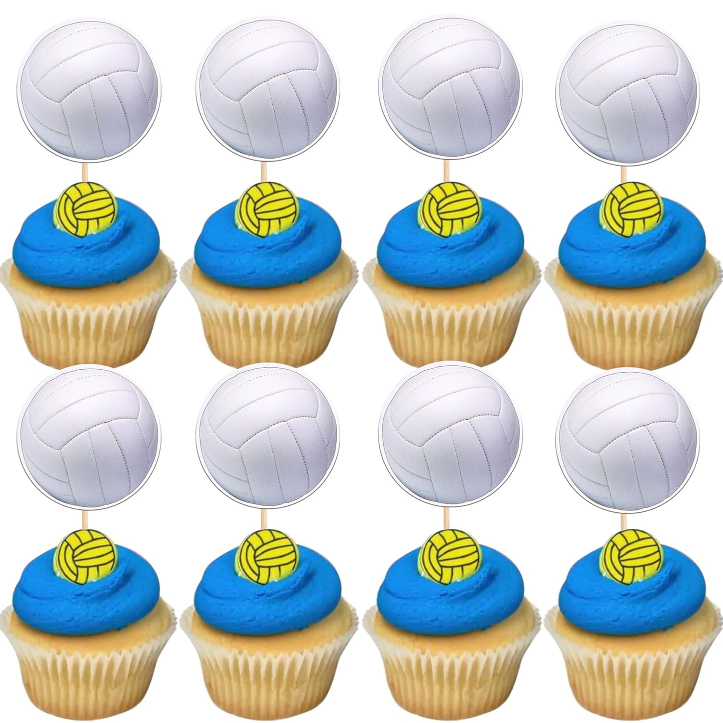 36 PCS Volleyball Cupcake Toppers Sports Ball Cupcake Picks Volleyball Game Player Birthday Cake Decoration for Sports Volleyballs Theme Baby Shower Birthday Party Decorations Supplies