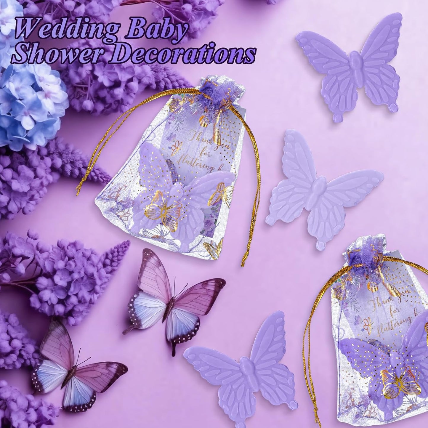 Dunzy 50 Set Butterfly Theme Baby Shower Favors for Guests Christmas Butterfly Soap Favors with Thanks You Cards Gender Reveal Baptism Party Decorations Wedding Bridal Souvenirs (Purple,Light Purple)