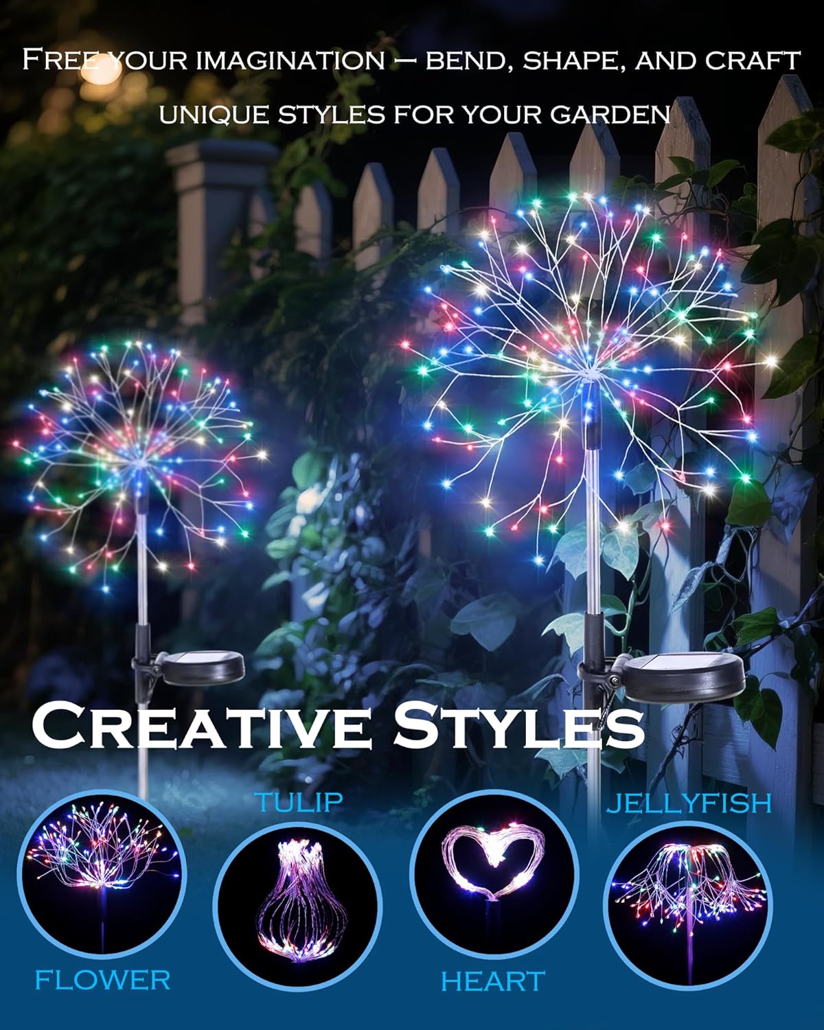 Solar Garden Lights Outdoor Yard Decorations, 2 Pack 150Leds Pathway Lights Stake, Fairy Firework Light for Garden, Patio, Pathway, Flowerbed Multicolor