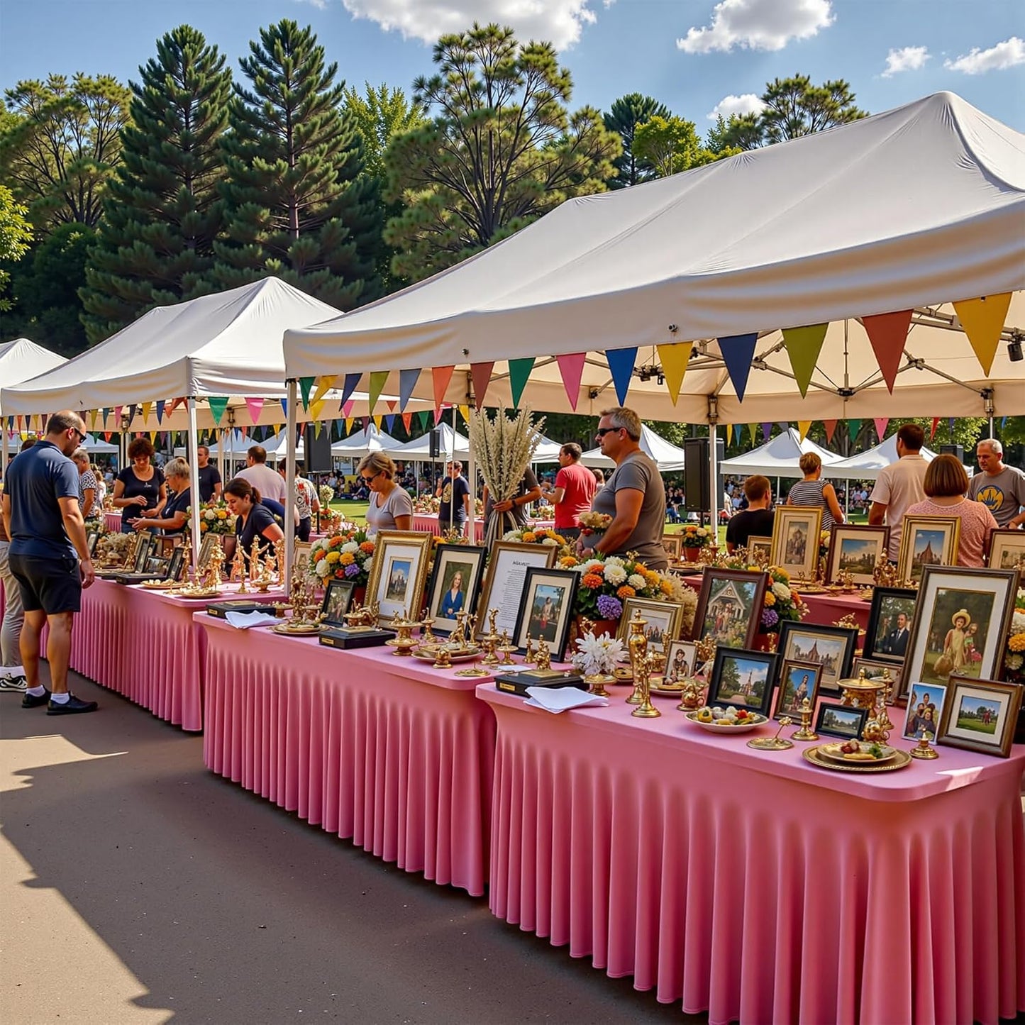 NSSONBEN 6 pk Hot Pink Spandex Tablecloth for 6 Foot Rectangle Tables, Wrinkle Free Fitted Spandex Table Covers 6ft Stretch Table Cloths with Ruffle Skirt for Parties Weddings Banquet Baby Shower