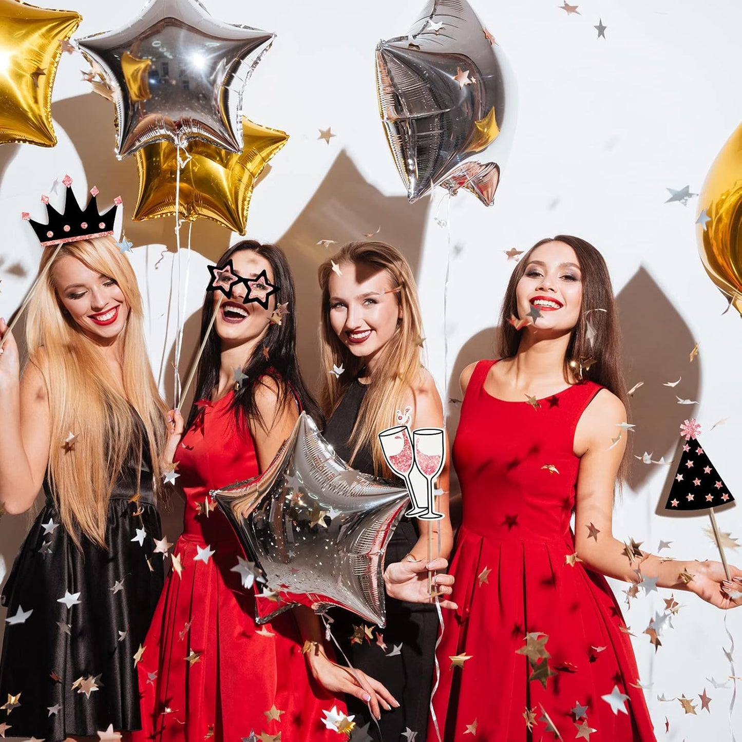 Zonon 24 Pieces Funny Photo Booth Props:Halloween,Christmas,Family Reunion, Class Reunion, Birthday, Weddings, Prom Disco Mardi Gras Party Supplies - Mix of Hats, Lipstick, Tie(Rose Golden)