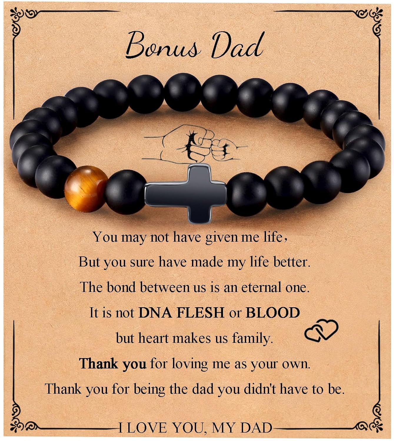 Mens Bracelet with Love Card Inspirational Jewelry Gifts for Man Christian Religious Baptism Valentines Day Graduation Retirement Christmas Beaded Bracelets Gifts