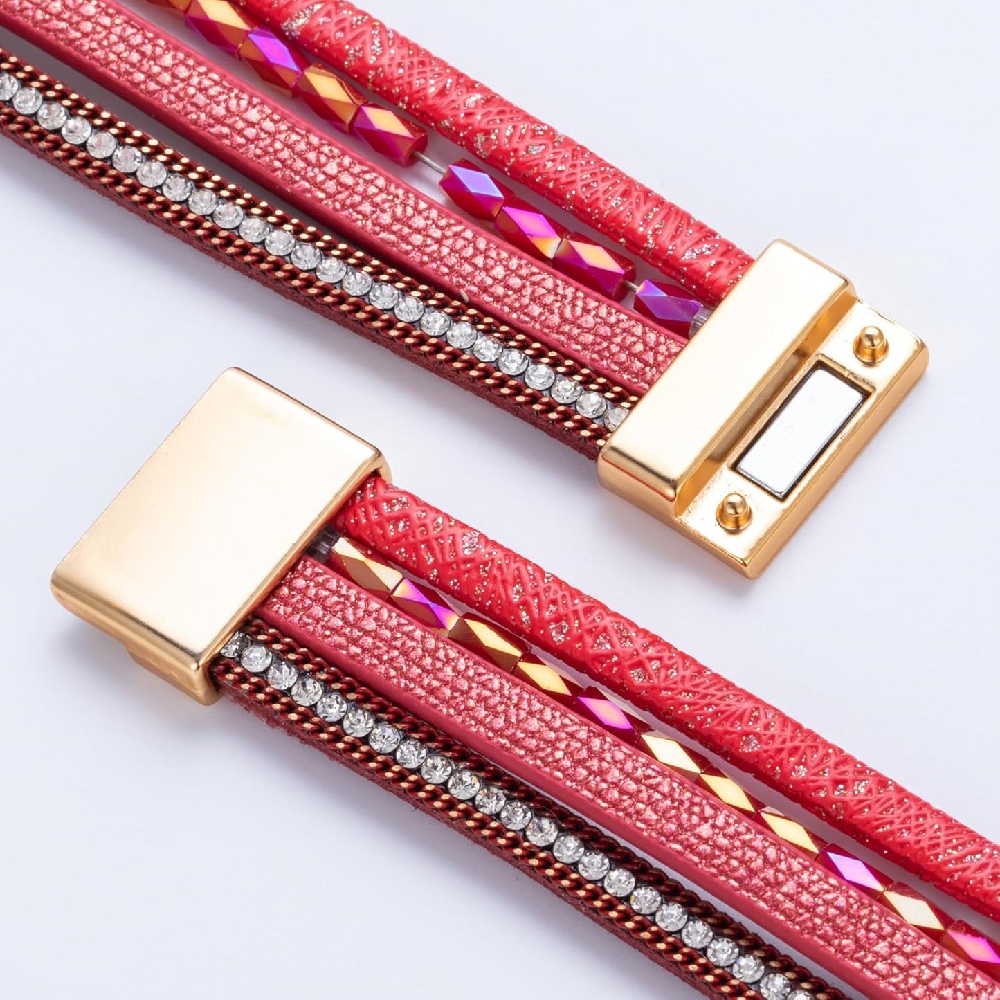 FANCY SHINY Leather Wrap Bracelet Boho Cuff Bangle Bracelets Crystal Bead Bracelet with Magnetic Clasp Jewelry Gifts for Women