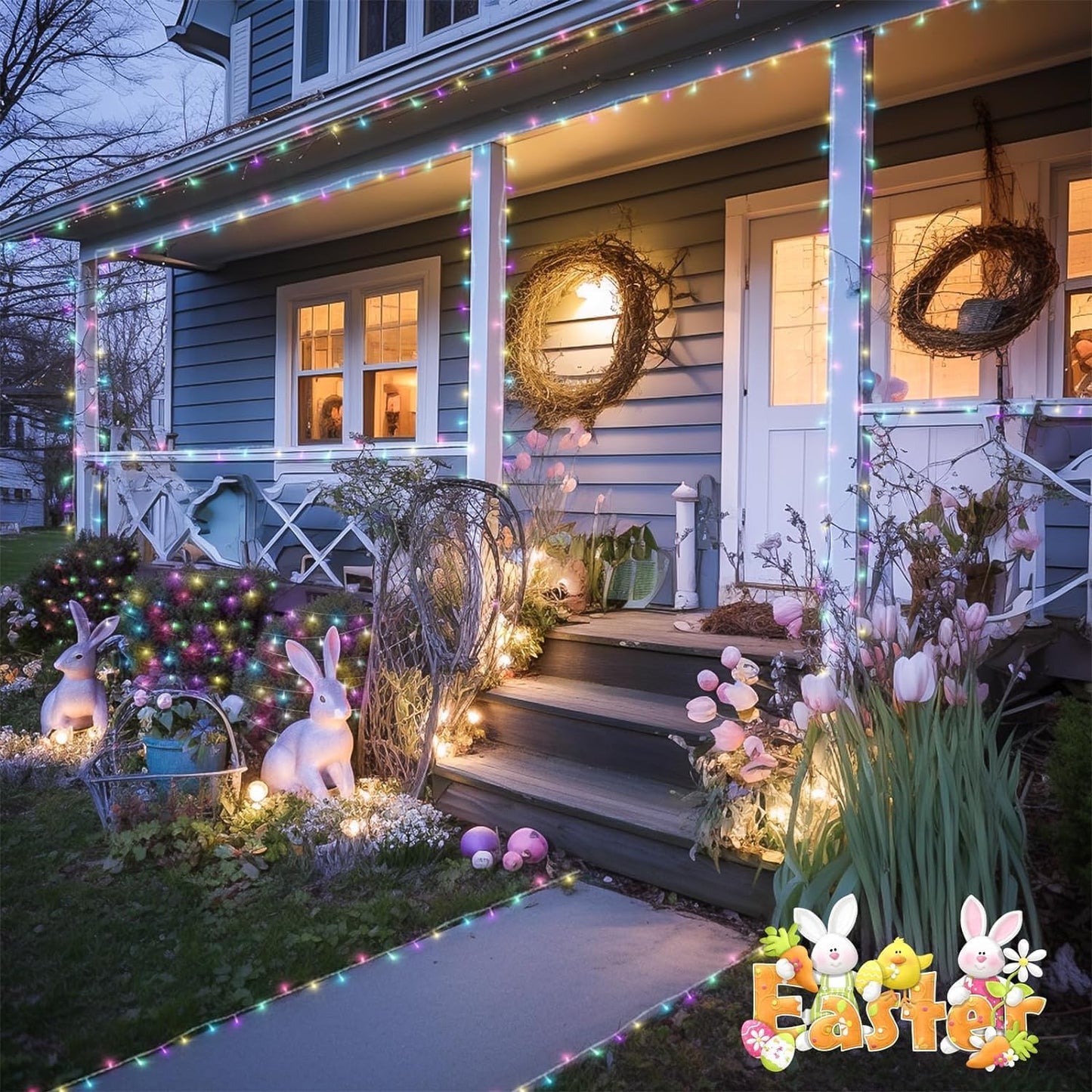 JMEXSUSS 200 LED Easter Lights Outdoor Indoor for Decorations, 66 Ft Connectable Pastel Easter Lights String Clear Wire Plug in for Bedroom Tree Room Party Spring Decor