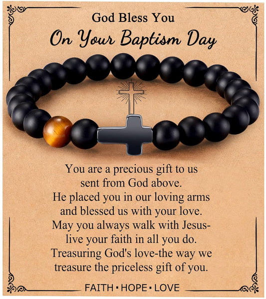 Mens Bracelet with Love Card Inspirational Jewelry Gifts for Man Christian Religious Baptism Valentines Day Graduation Retirement Christmas Beaded Bracelets Gifts