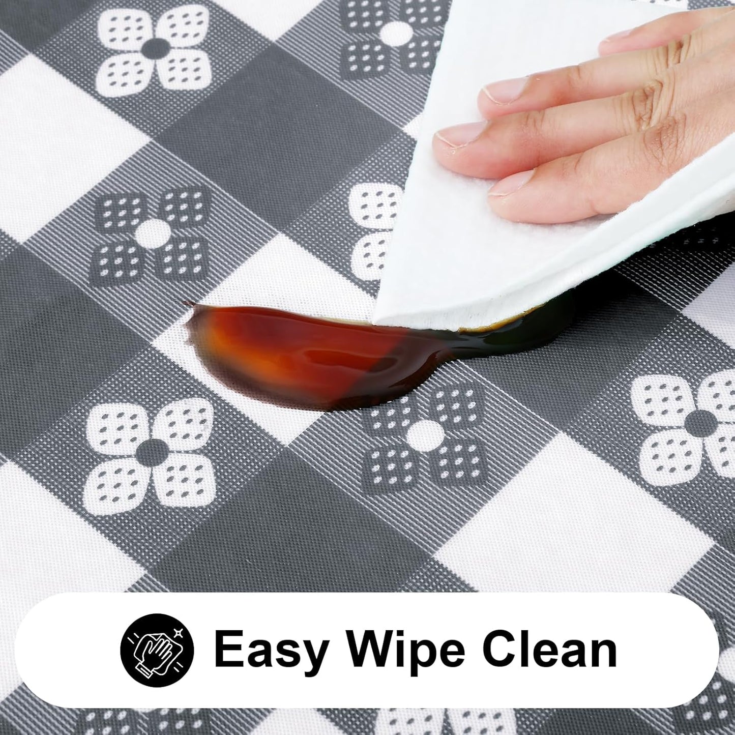 Rectangle Vinyl Table Cloth, Waterproof Elastic Fitted Tablecloth with Flannel Backing, Plastic Table Cover for Picnic, Camping, Outdoor (Grey & White, 24"x48")