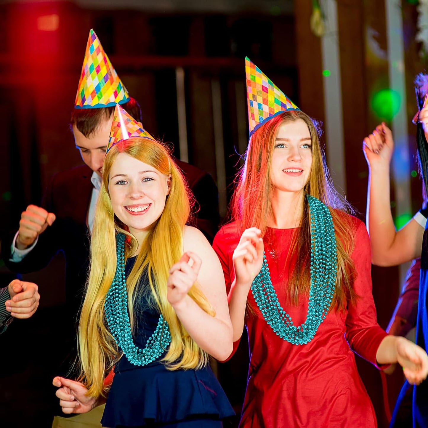 SHAOQINLIN 100 PCS Teal Bead Necklaces, Teal Mardi Gras Beads Necklaces Turquoise Party Beads Necklace Bulk Round Beaded Necklaces for Mardi Gras, Christmas, School Spirit Day Party Favors