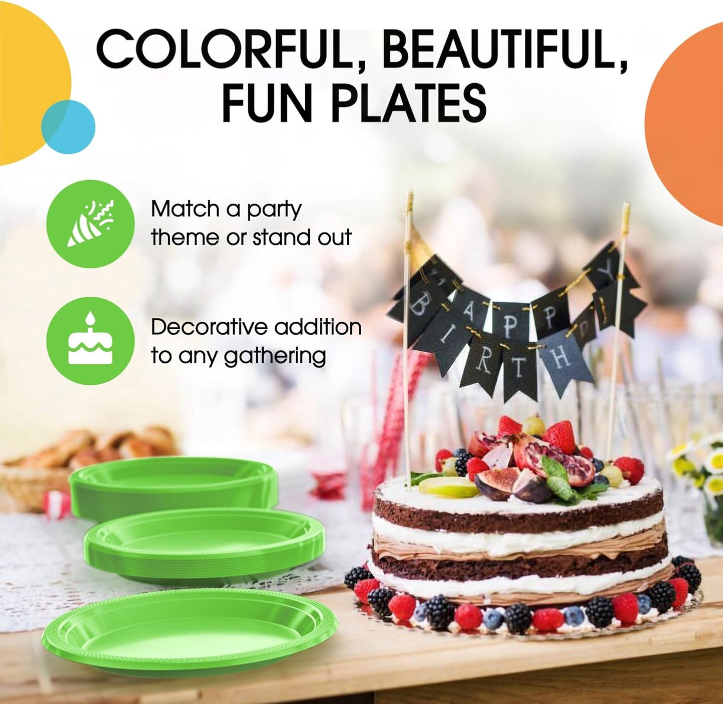 Exquisite Party Solids Lime Green Plastic Plates For Party 7" Lime Green Disposable Plates Heavy Duty 100 Pcs Plastic Dinnerware Sets Heavy Duty 350 GSM Disposable Dinnerware Set