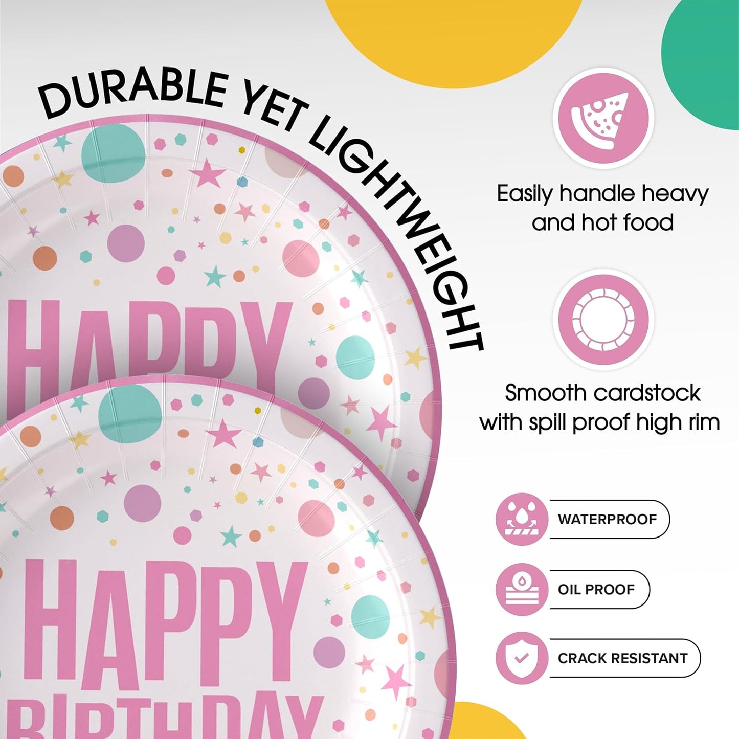 Exquisite Pink Happy Birthday Plates 9" Birthday Paper Plates 100 Pcs Pink Party Plate | Disposable Heavy Duty 350 Gsm Disposable Plate For Party Supplies And Decorations
