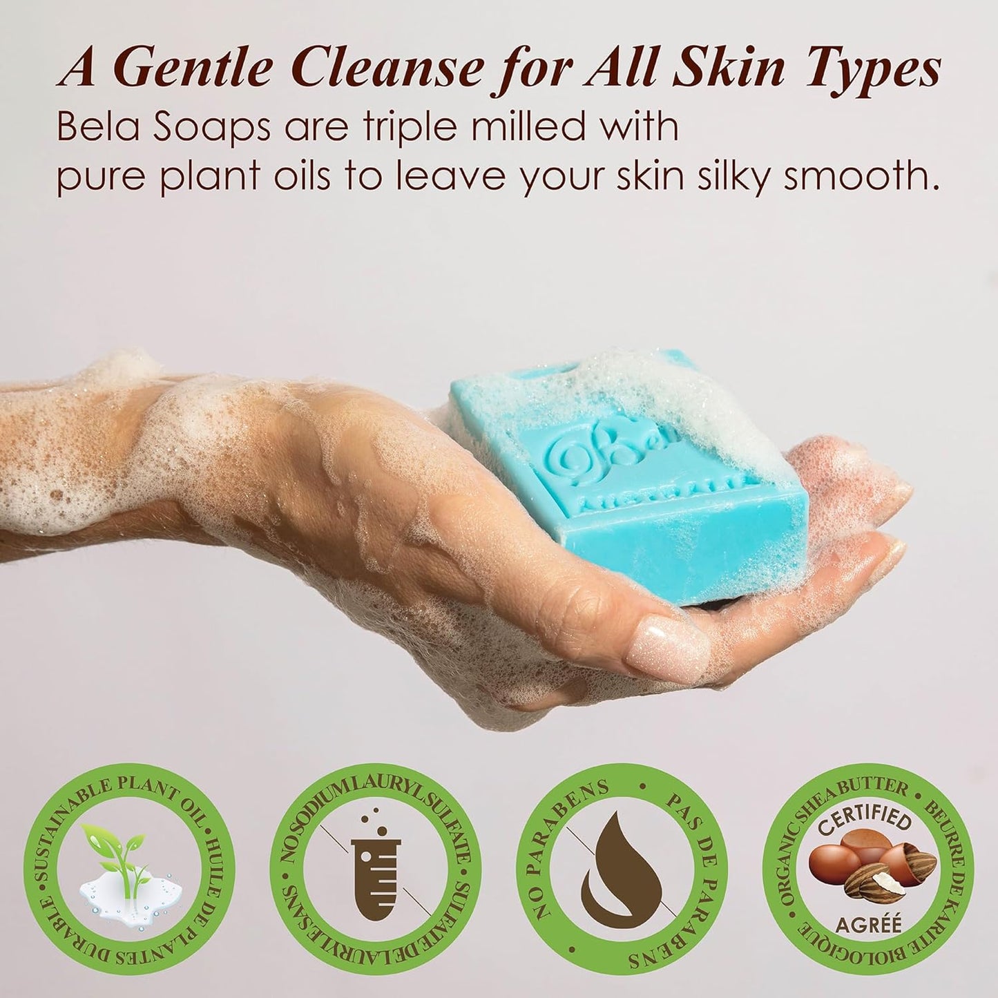 BELA Sea Salt and Goats Milk Soap 3.3 OZ, Pack of 6, Long Lasting French Triple Milled Bar Soap with Organic Shea Butter, Sea Salt Minerals and Nourishing Goat Milk, Made in Australia