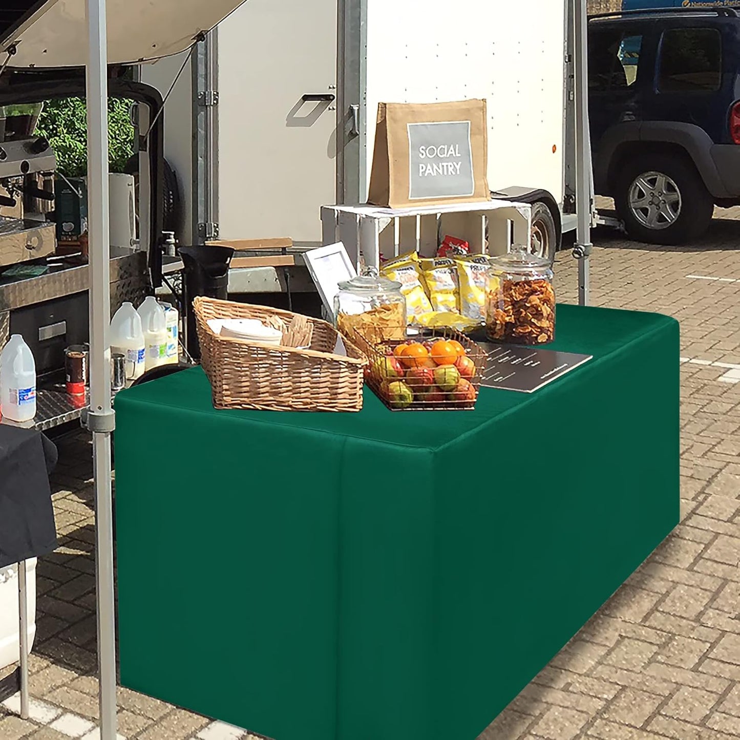 HolidayIdeas Fitted Green Tablecloths - 72 x 30 Inch - 2 Pack Rectangle Table Clothes for 6 Foot Tables, Polyester Fabric Table Cover for Christmas, Parties, Wedding, Trade Show, Banquet